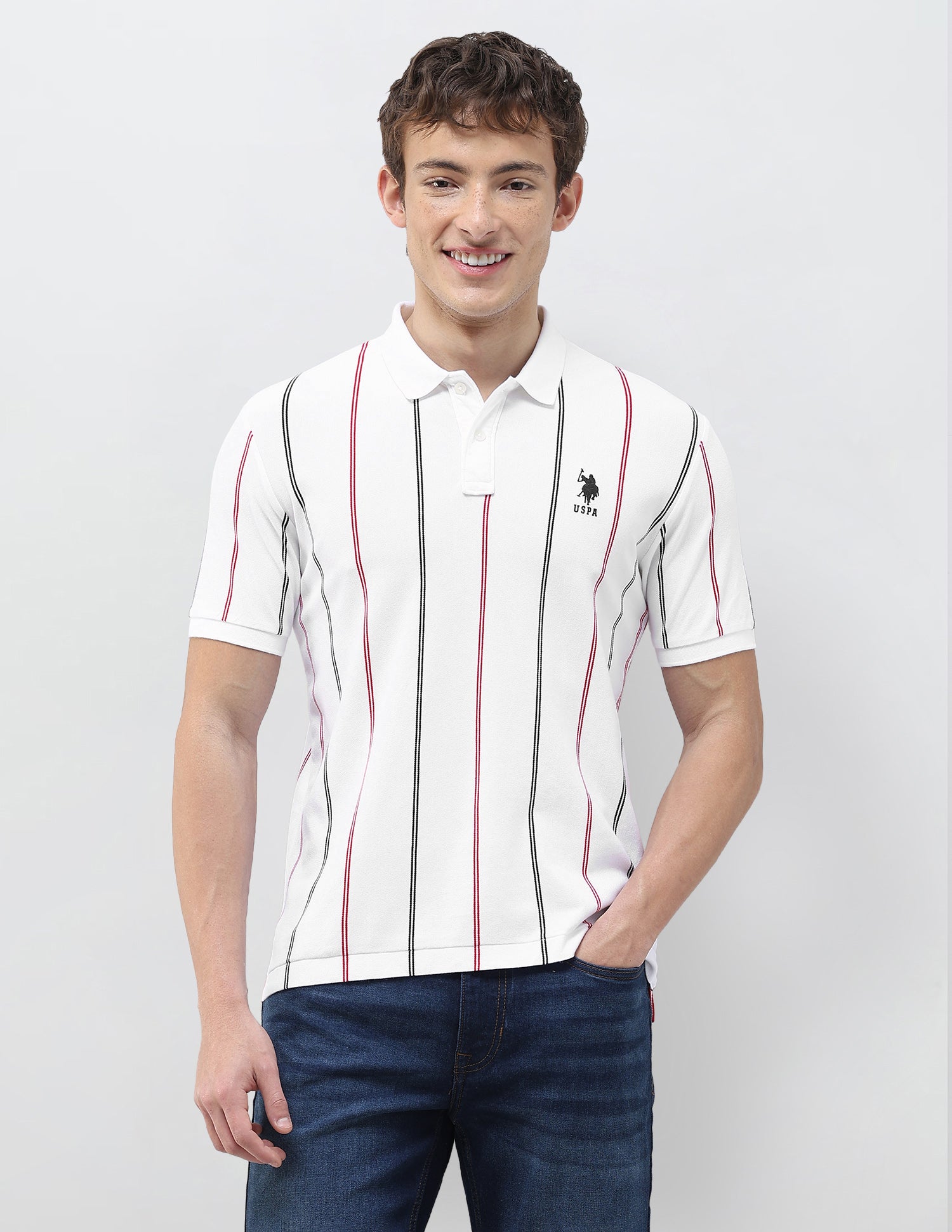 Vertical Striped Slim Fit Polo Shirt White - U.S. Polo Assn. India | Large