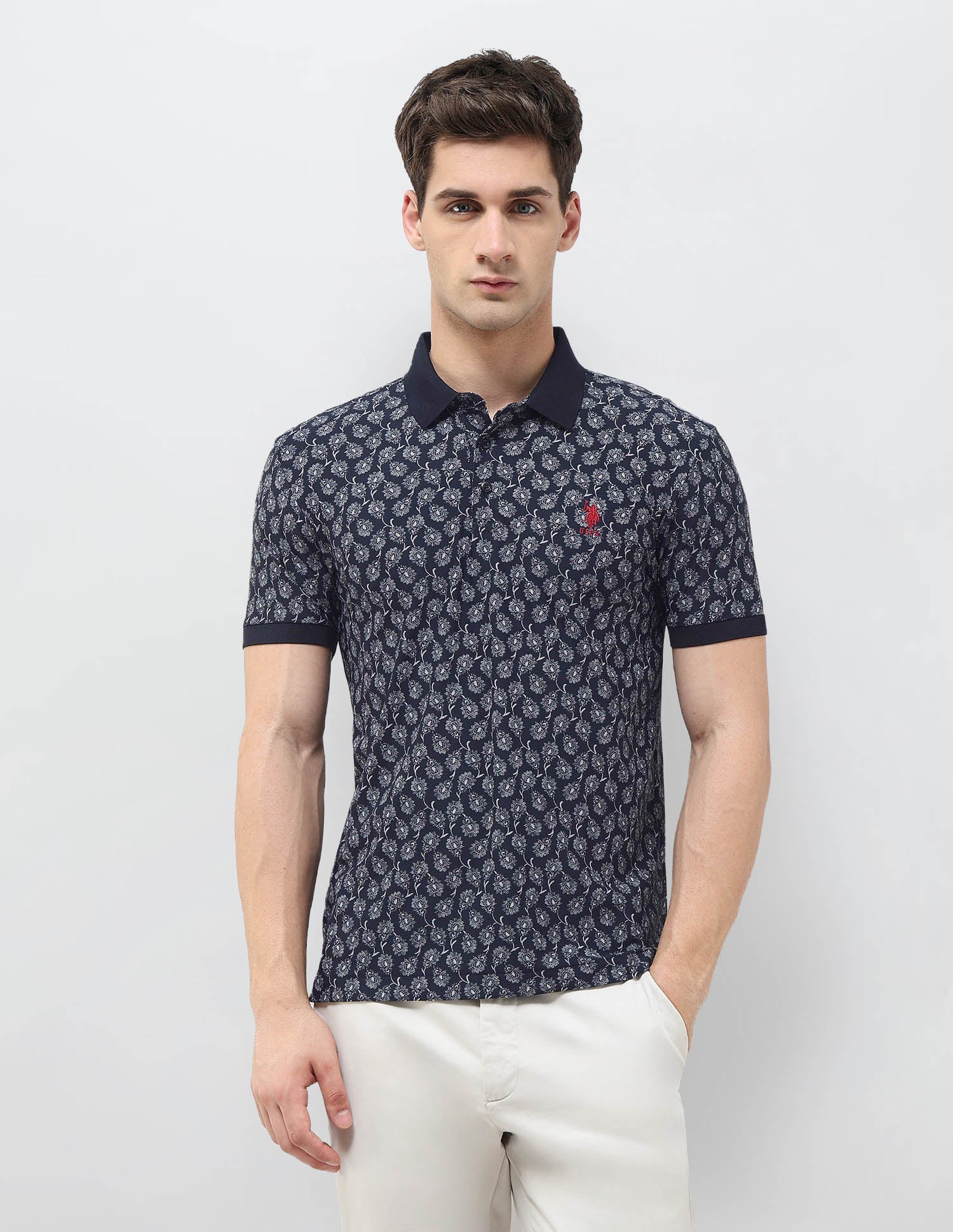 All-Over Printed Slim Fit Polo Shirt Navy - U.S. POLO ASSN. | Large