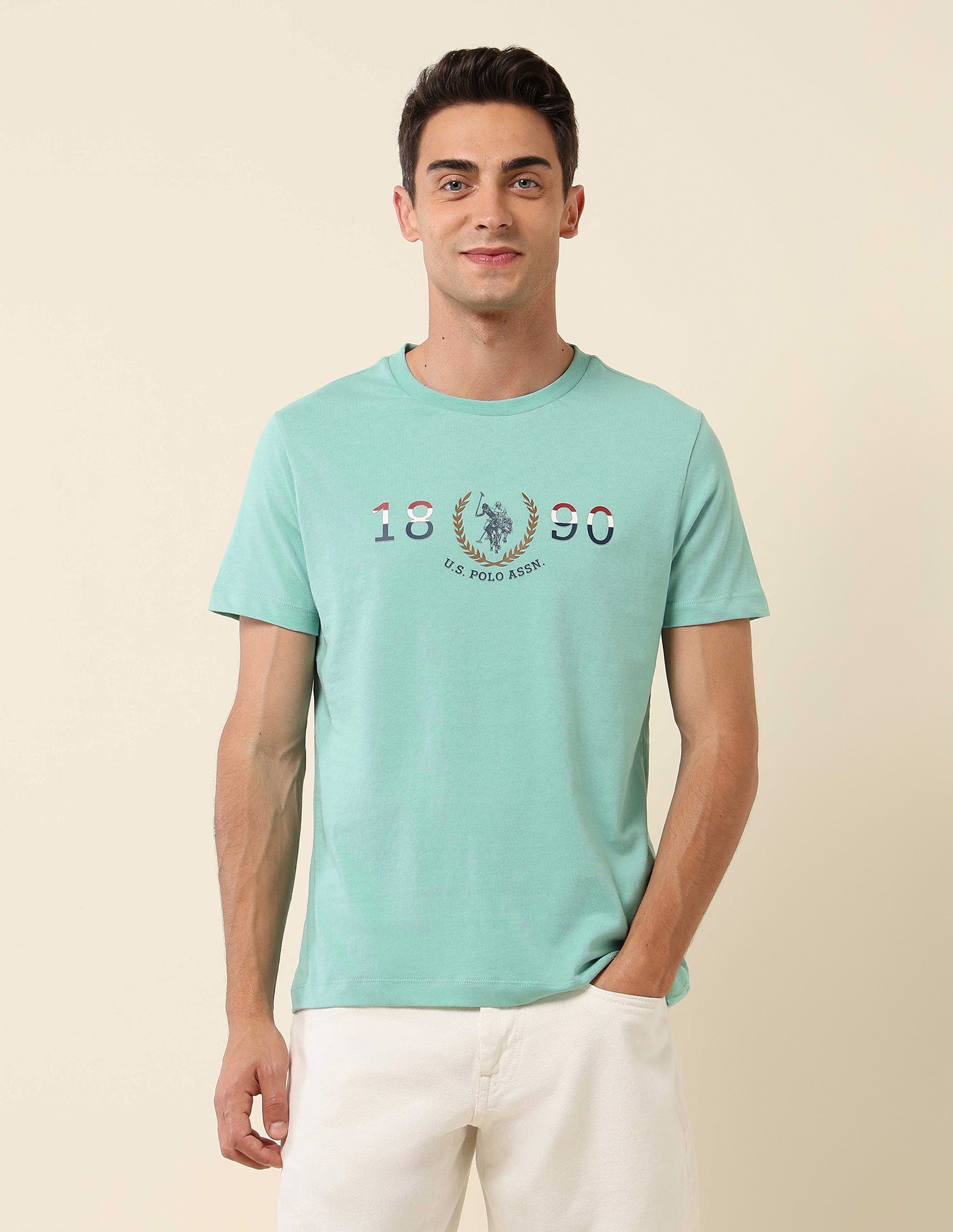 Brand Embossed Slim Fit T- Shirt Aqua - U.S. Polo Assn. India | Large