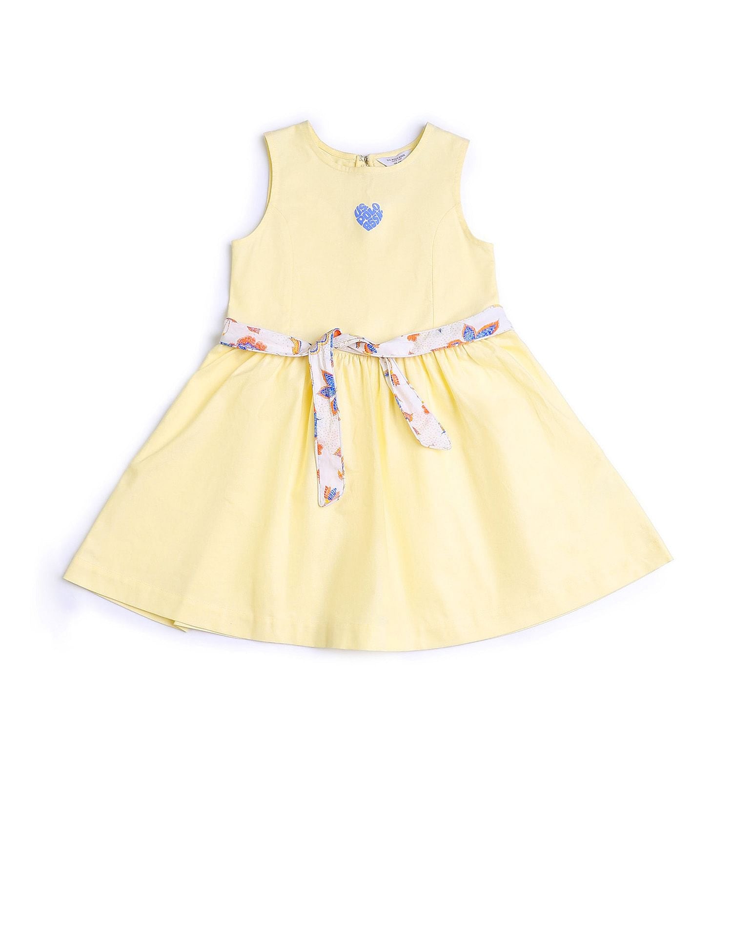 Girls Belted Fit And Flare Dress Yellow - U.S. POLO ASSN. | Large