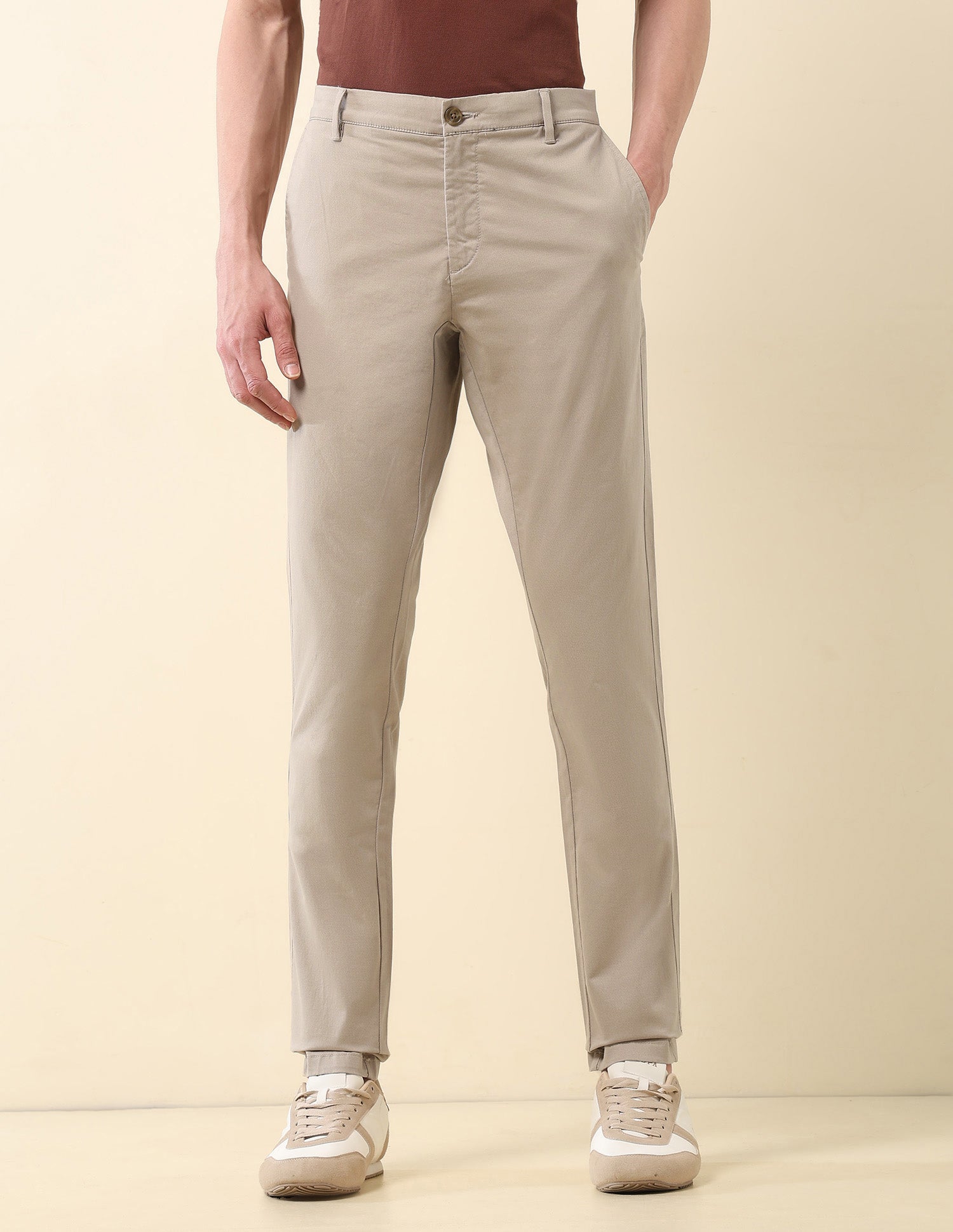 Textured Austin Slim Fit Trousers Beige - U.S. Polo Assn. India | Large
