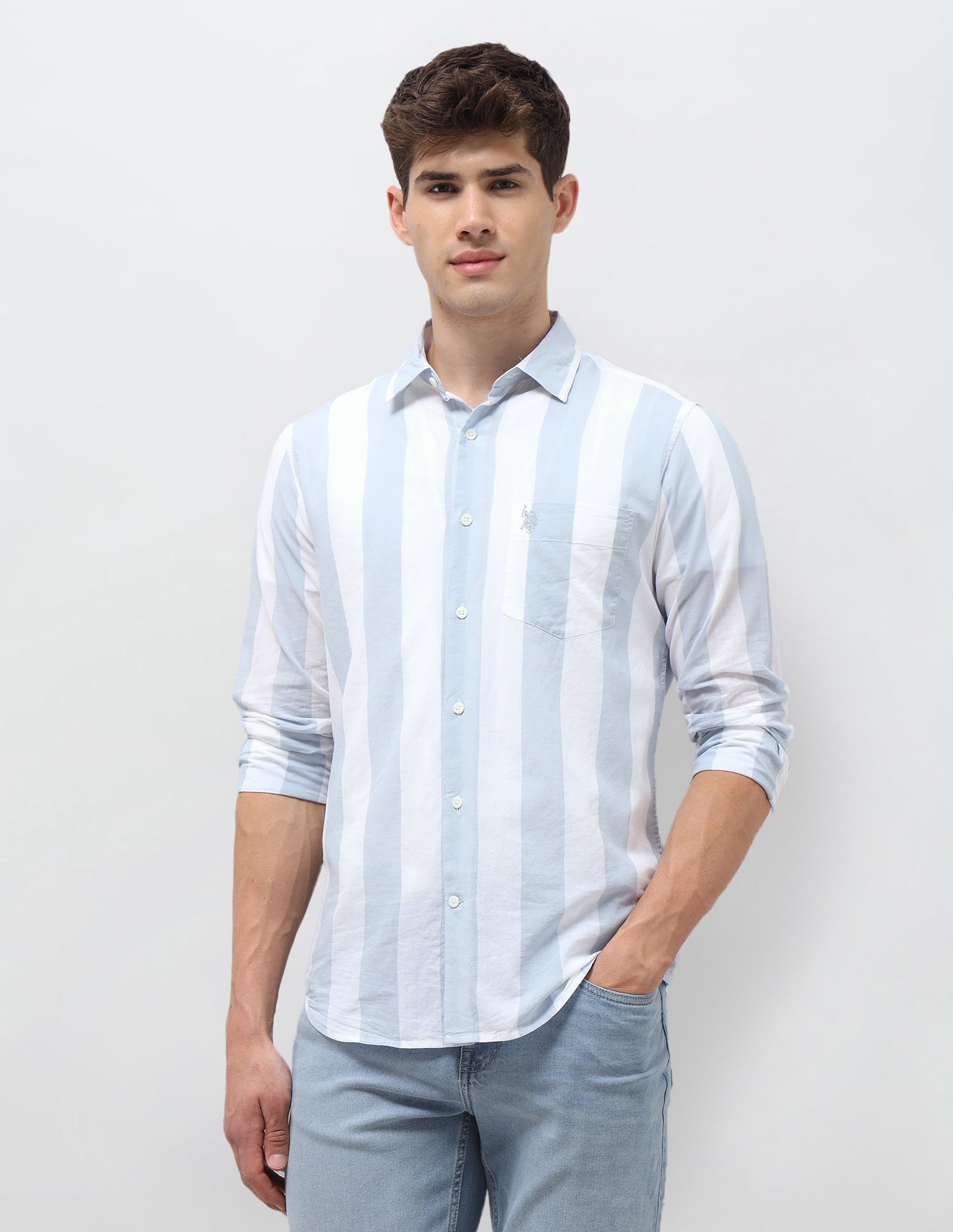Vertical Striped Regular Fit Shirt Teal - U.S. Polo Assn. India | Large