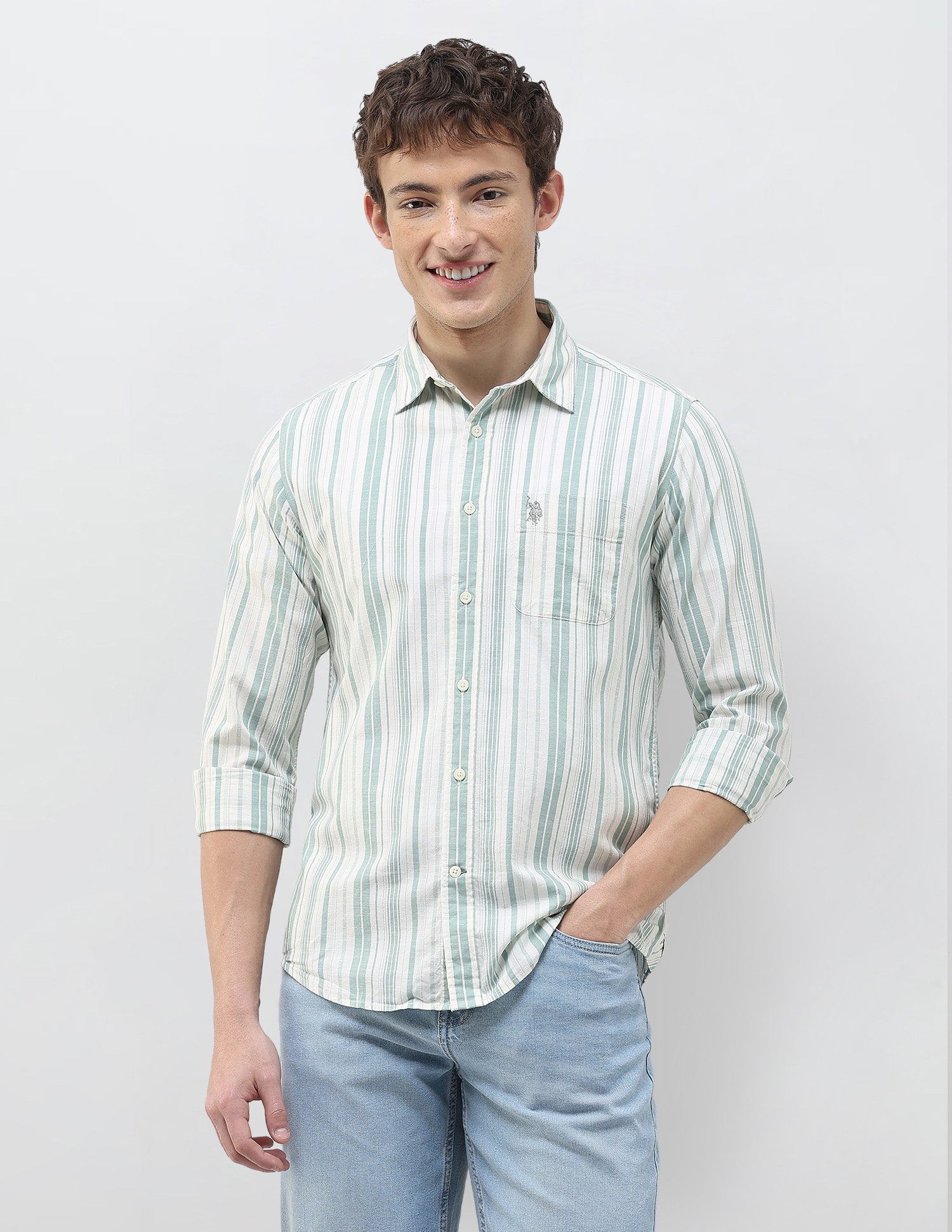 Vertical Striped Regular Fit Shirt Green - U.S. Polo Assn. India | Large