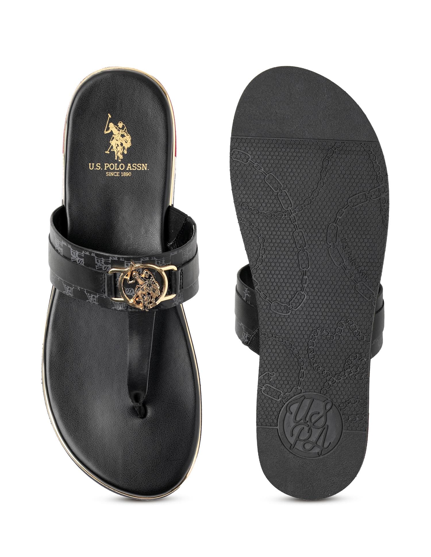 Women Abigail Flat Sandals Black - U.S. Polo Assn. India | Large