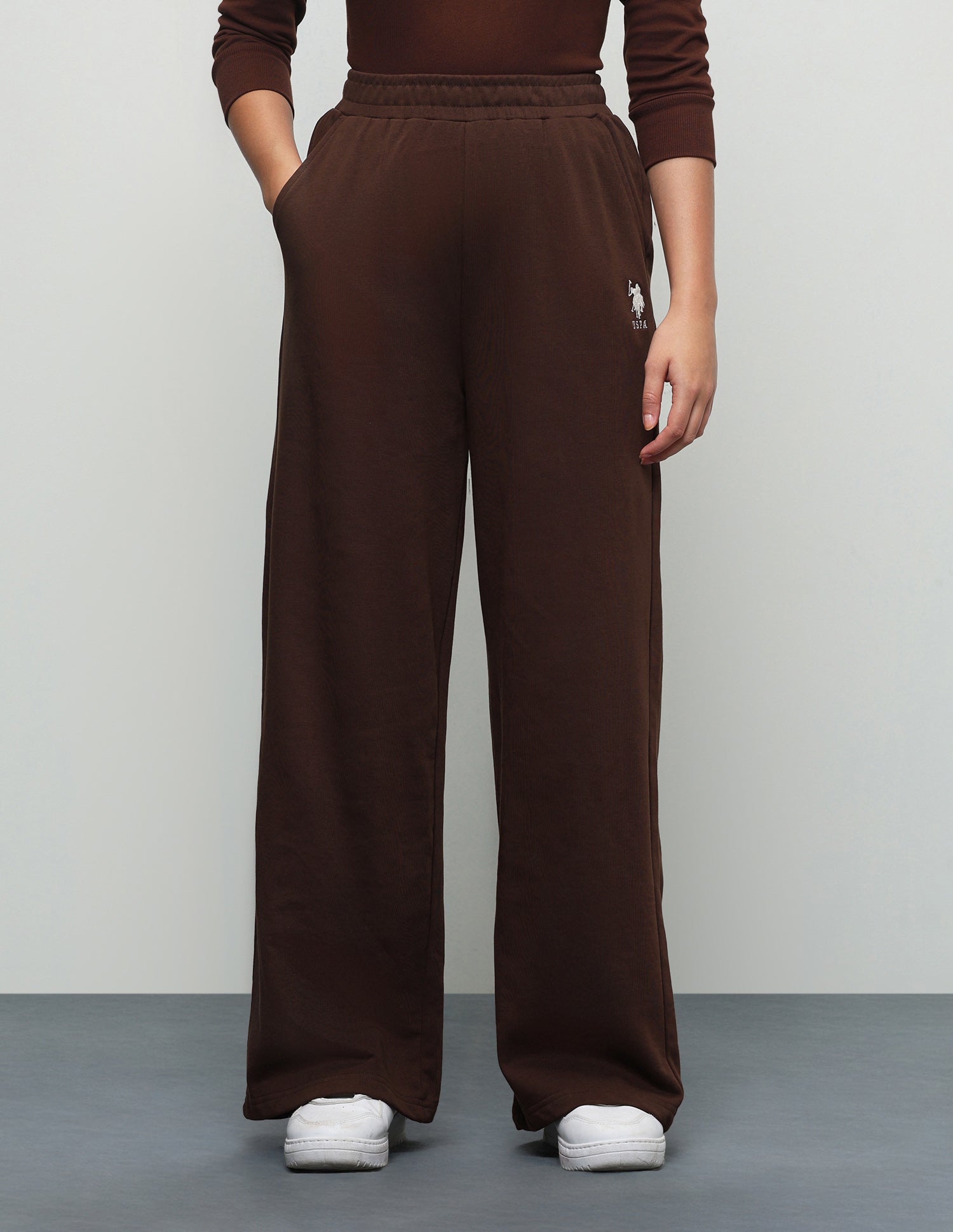 Wide Leg Fit High Rise Sweatpants Dark Brown - U.S. Polo Assn. India | Large