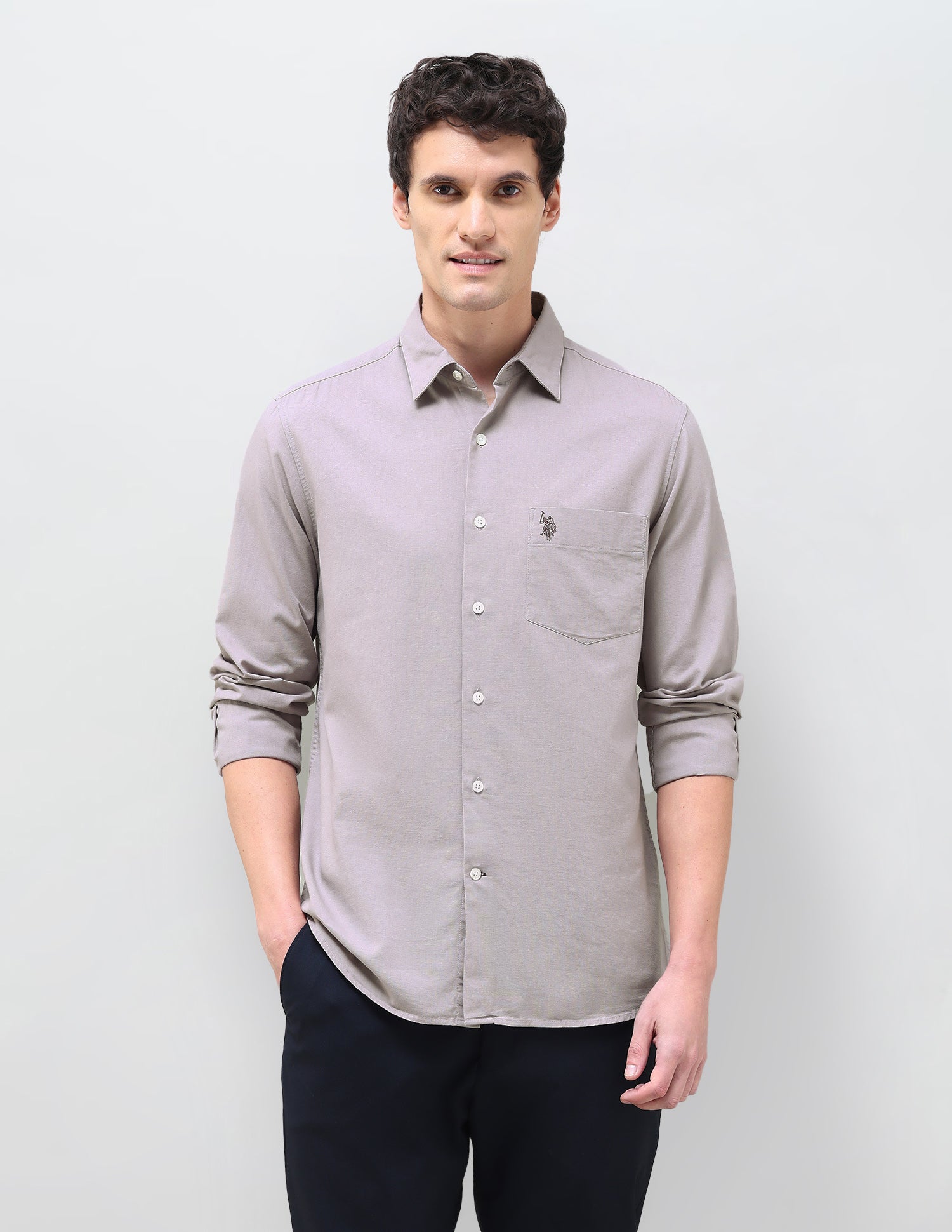 Solid Tailored Fit Shirt Light Grey - U.S. Polo Assn. India | Large