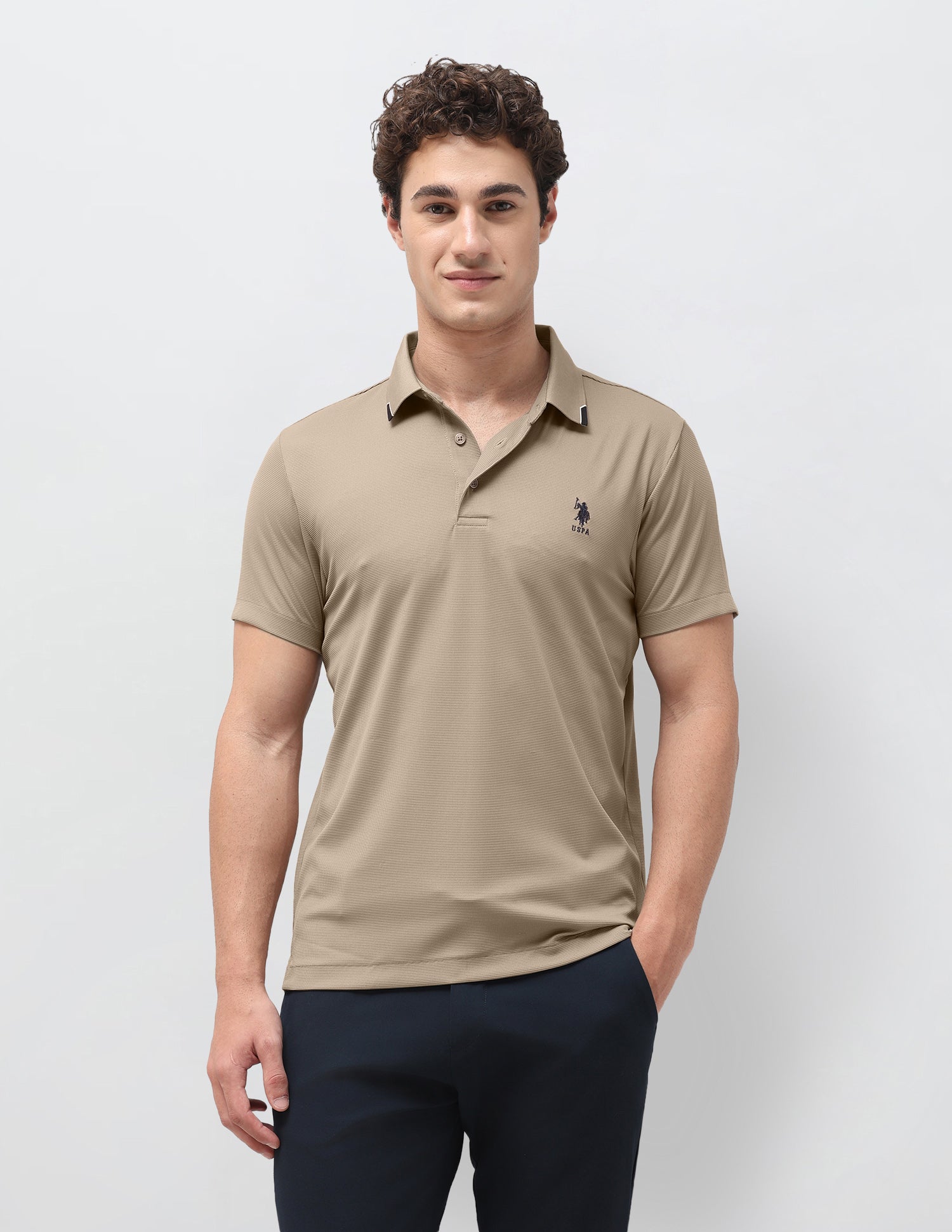 Slim Fit Solid Polo Shirt Tan - U.S. Polo Assn. India | Large