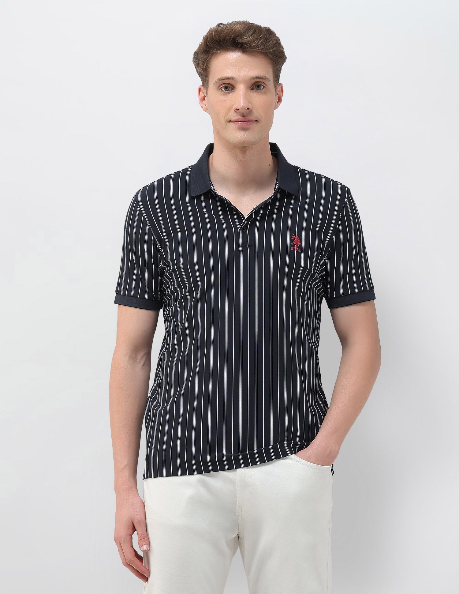 Vertical Striped Regular Fit Polo Shirt Navy - U.S. Polo Assn. India | Large