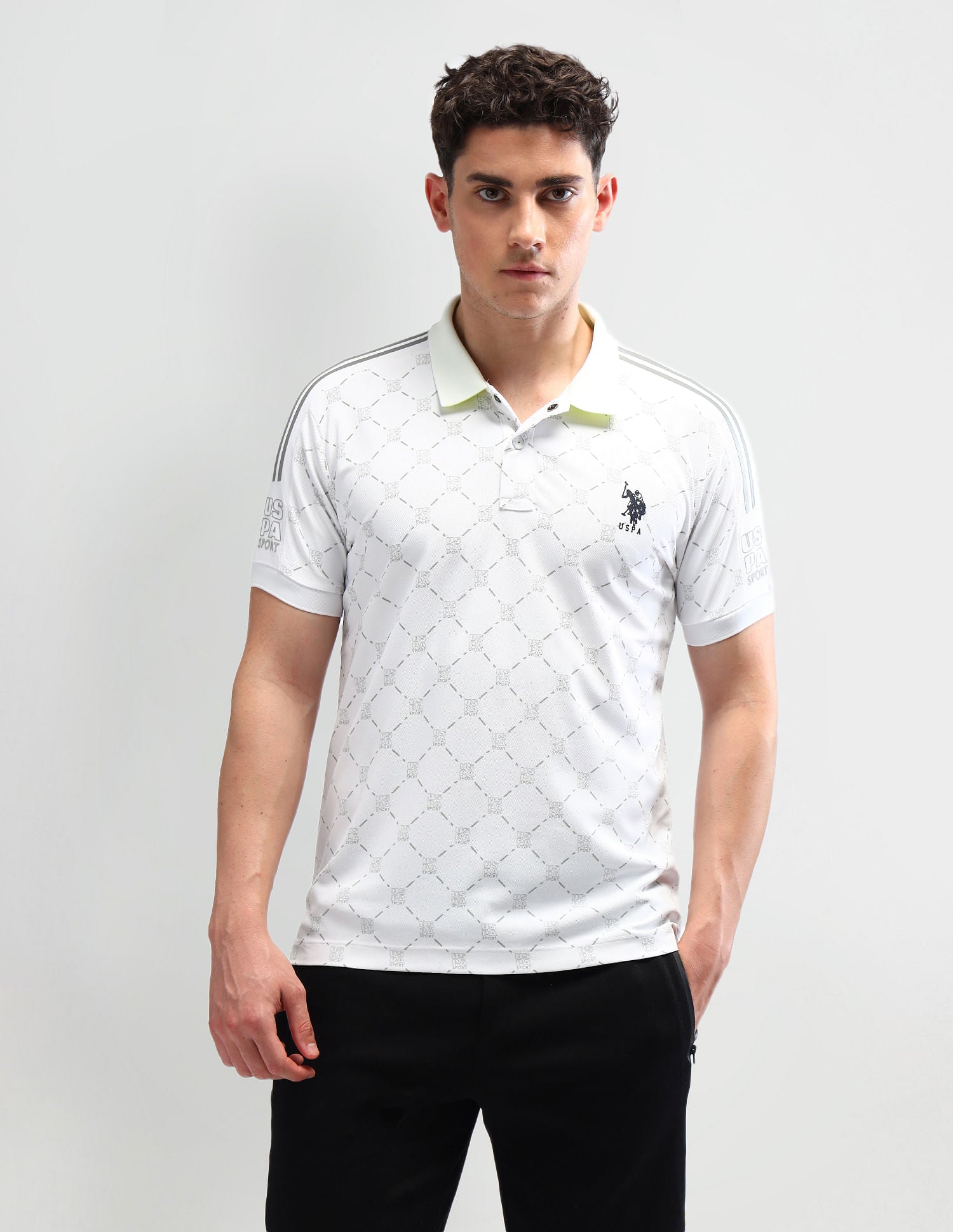 Slim Fit Printed Polo Shirt White - U.S. Polo Assn. India | Large