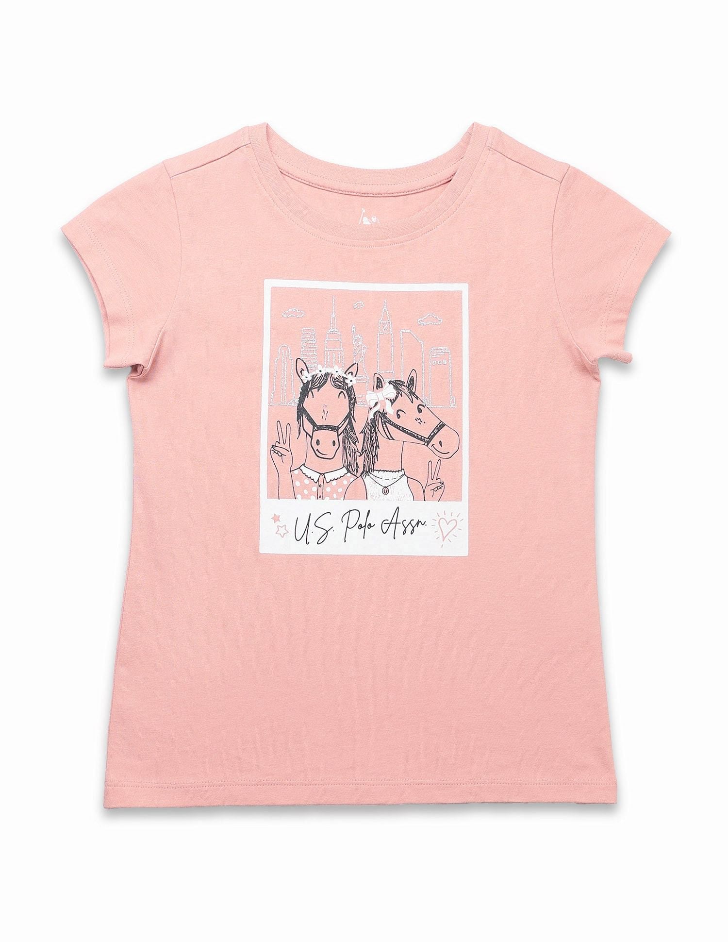 Girls Graphic Printed Regular Fit T-Shirt Light Coral - U.S. POLO ASSN. | Large