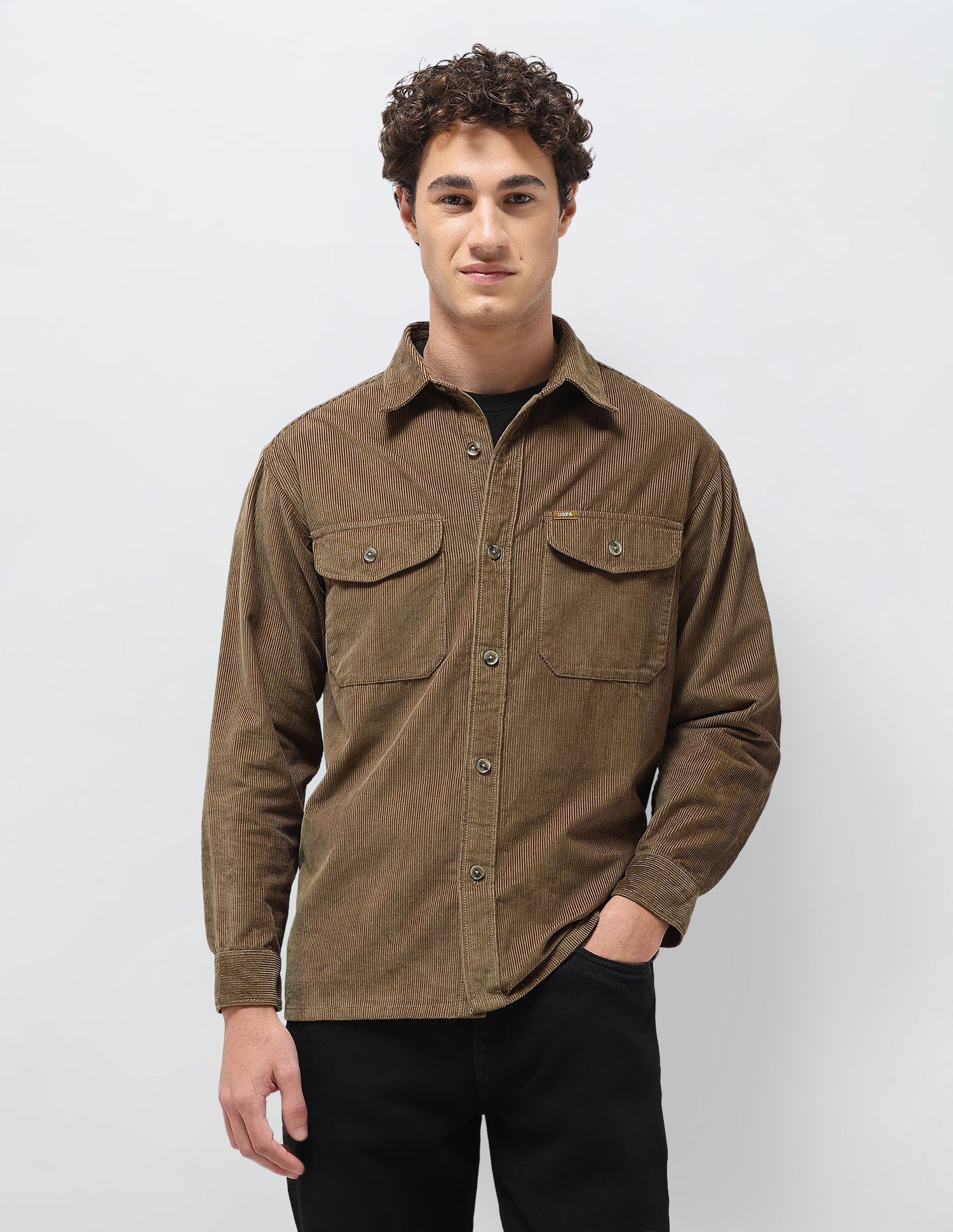 Slim Fit Corduroy Shirt Khaki - U.S. Polo Assn. India | Large
