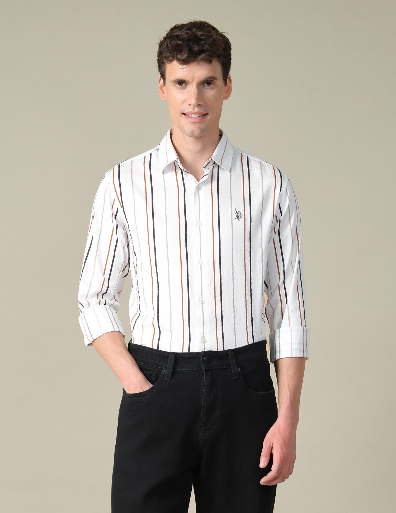Vertical Striped Satin Shirt Rust - U.S. Polo Assn. India | Large