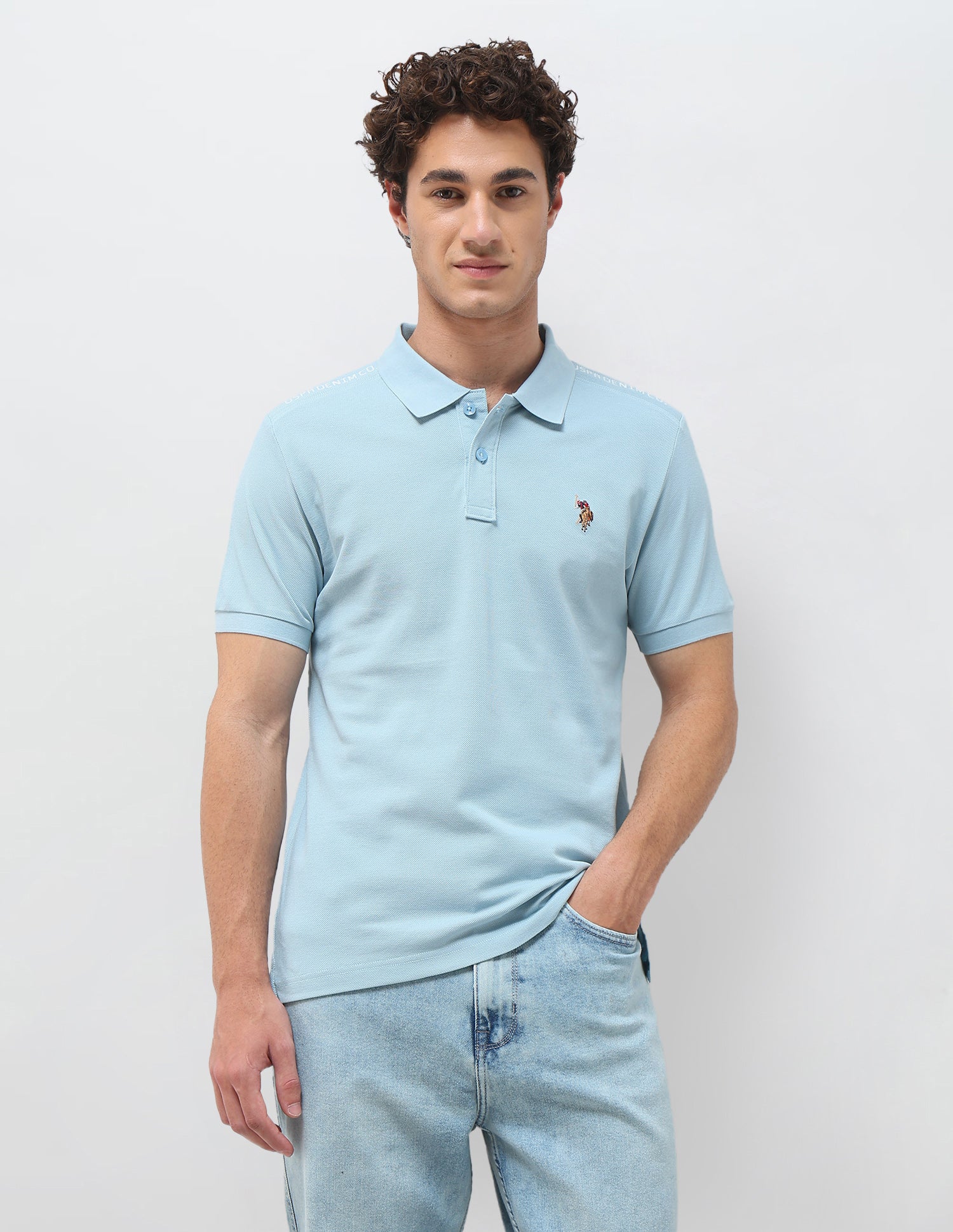 Solid Slim Fit Polo Shirt Light Blue - U.S. Polo Assn. India | Large