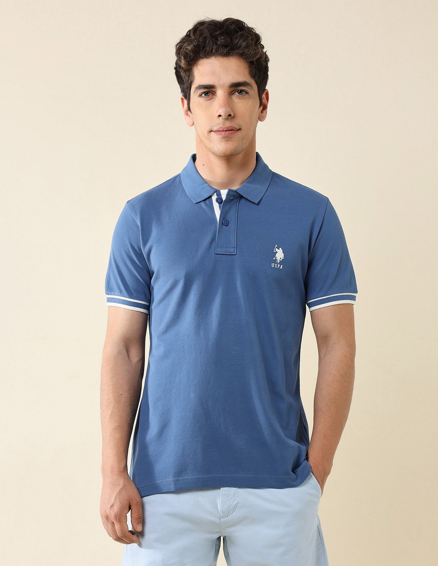 Striped Placket Slim Fit Polo Shirt Blue - U.S. Polo Assn. India | Large