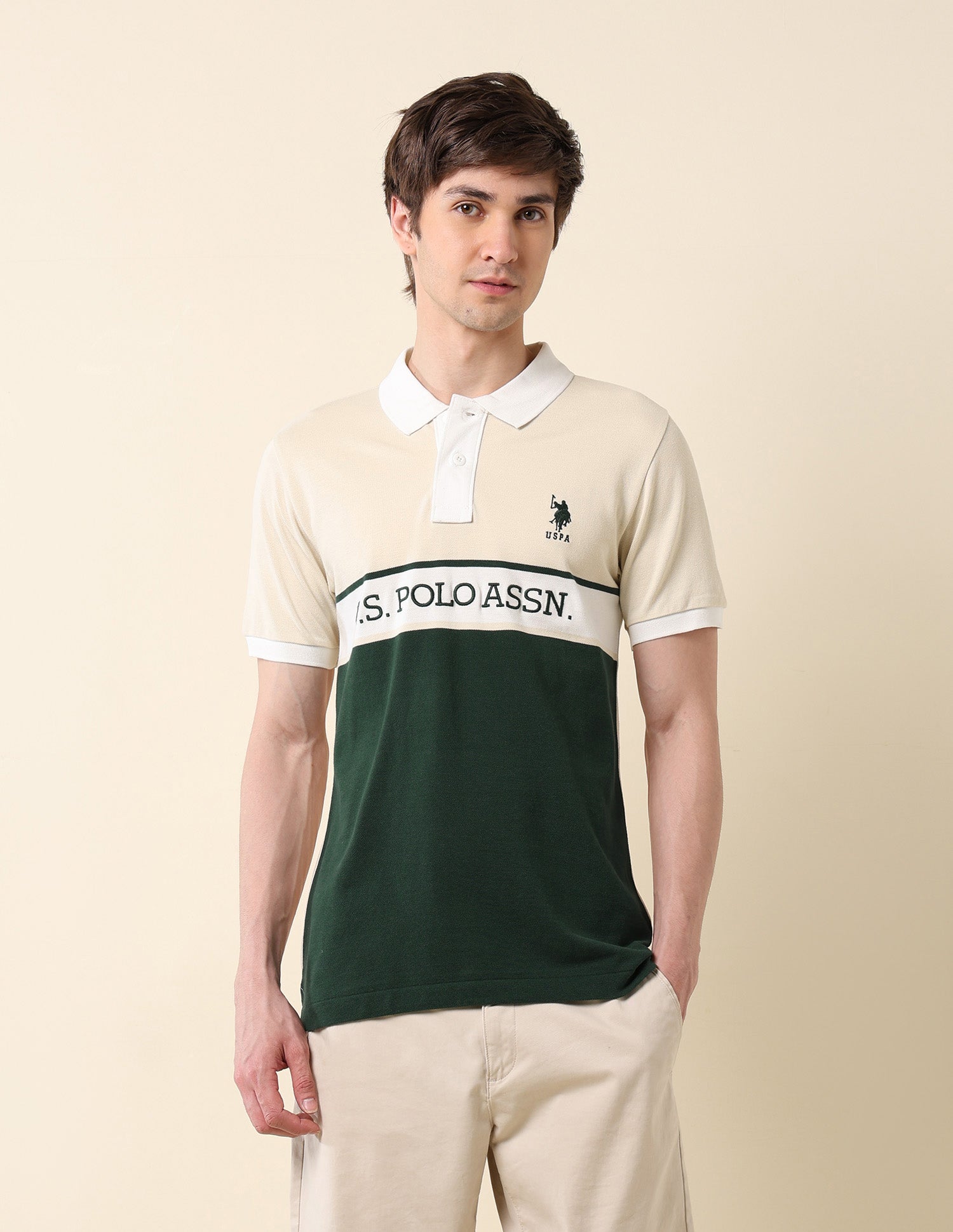 Colourblocked Classic Polo Shirt Beige - U.S. POLO ASSN. | Large