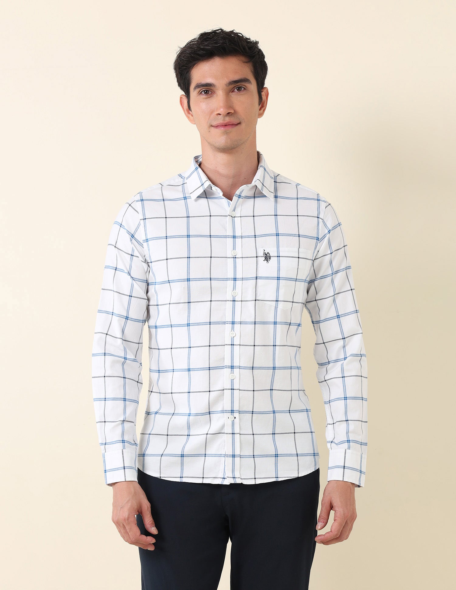 Grid Tattersall Checked Regular Shirt Blue - U.S. Polo Assn. India | Large