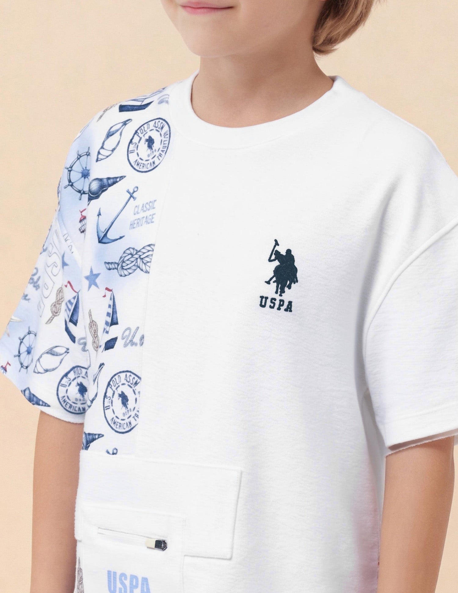 Boys Graphic Printed Oversized Fit T-Shirt White - U.S. Polo Assn. India | Large