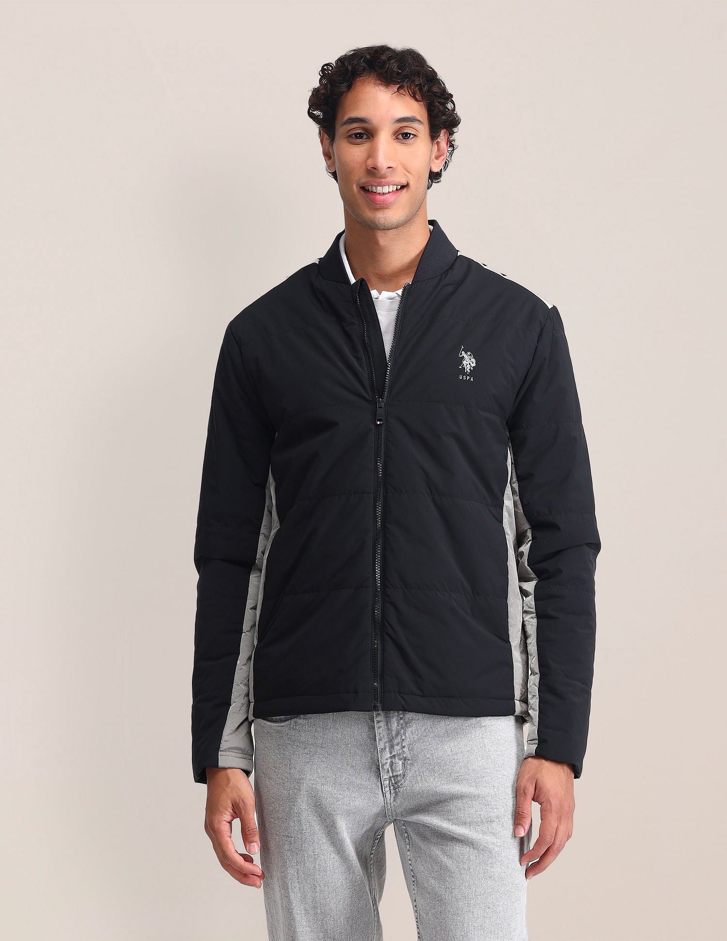 Regular Fit Solid Bomber Jacket Black - U.S. Polo Assn. India | Large