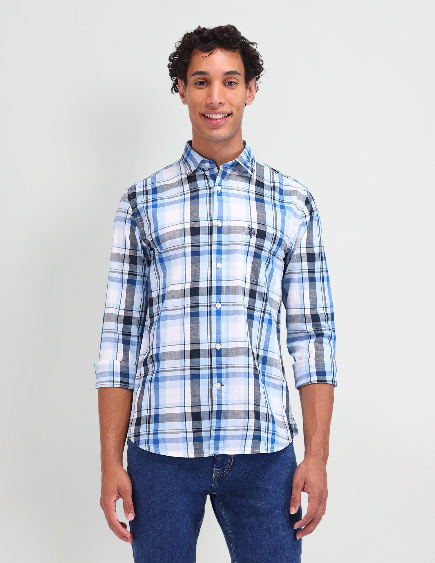 Dupplin Checked Poplin Shirt Blue - U.S. Polo Assn. India | Large