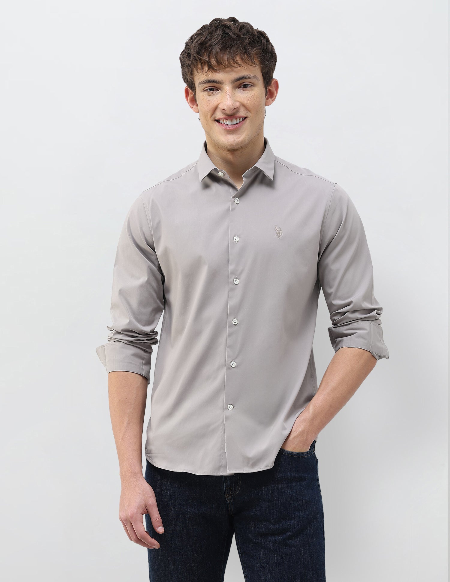 Regular Fit Solid Shirt Grey - U.S. Polo Assn. India | Large