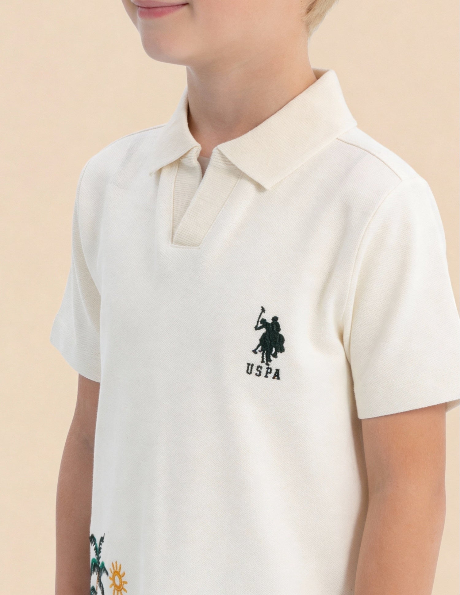 Boys Brand Embroidered Polo Shirt Off White - U.S. Polo Assn. India | Large