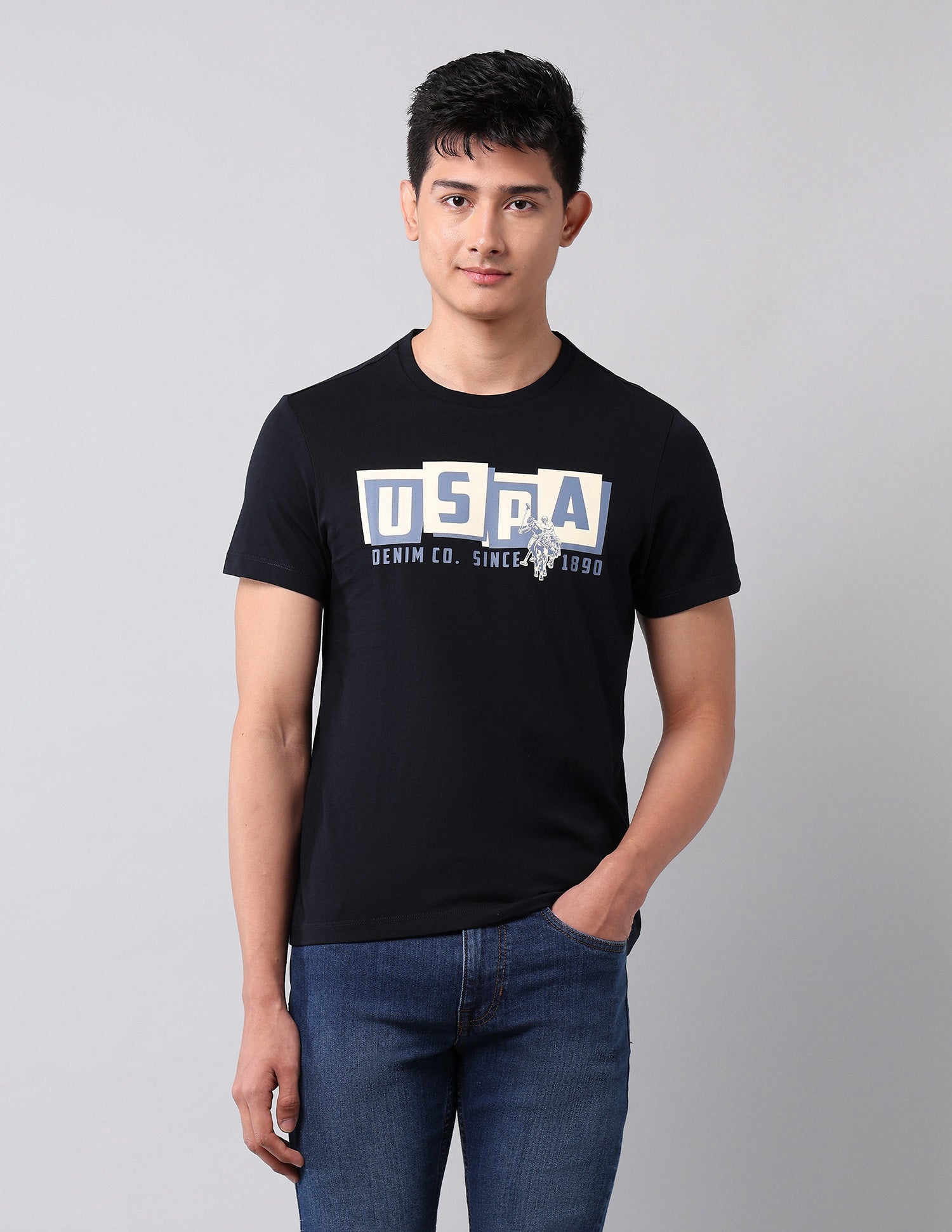 Brand Printed Muscle Fit T-Shirt Navy - U.S. Polo Assn. India | Large