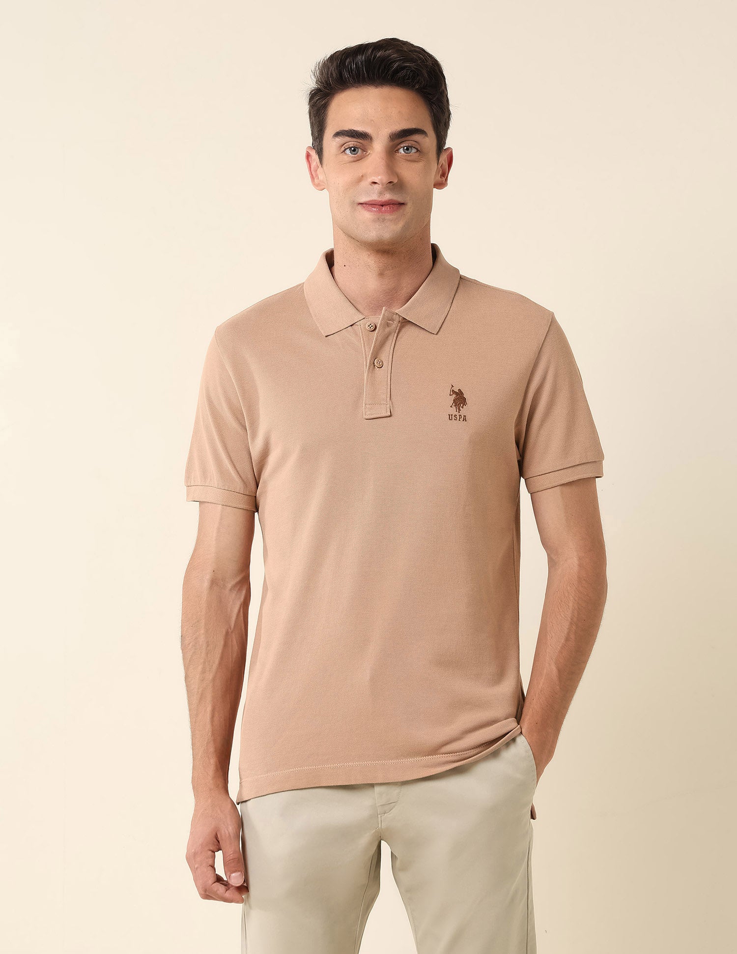 Slim Fit Pure Cotton Polo Shirt Beige - U.S. Polo Assn. India | Large