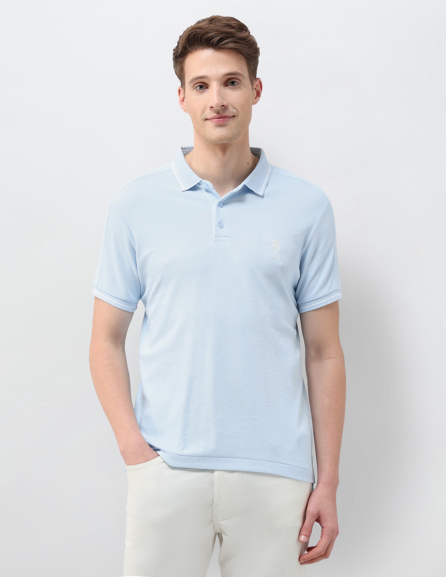 Solid Regular Fit Polo Shirt Light Blue - U.S. Polo Assn. India | Large