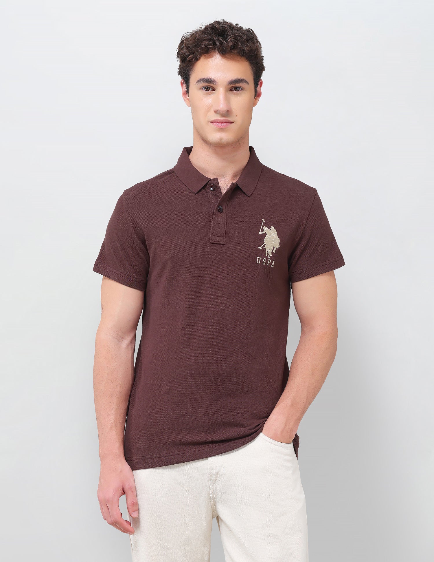 Solid Slim Fit Polo Shirt Maroon - U.S. Polo Assn. India | Large