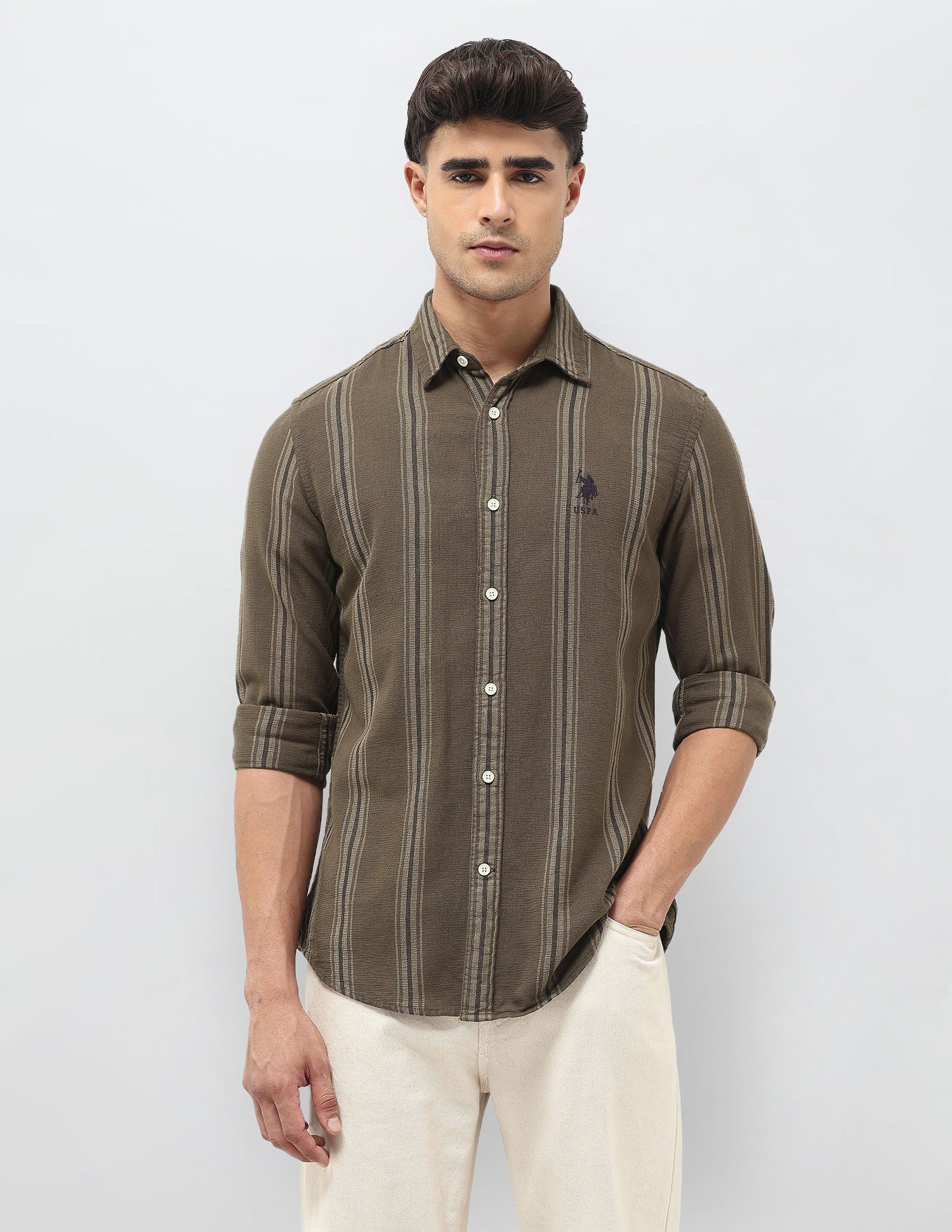Dobby Vertical Striped Shirt Brown - U.S. Polo Assn. India | Large