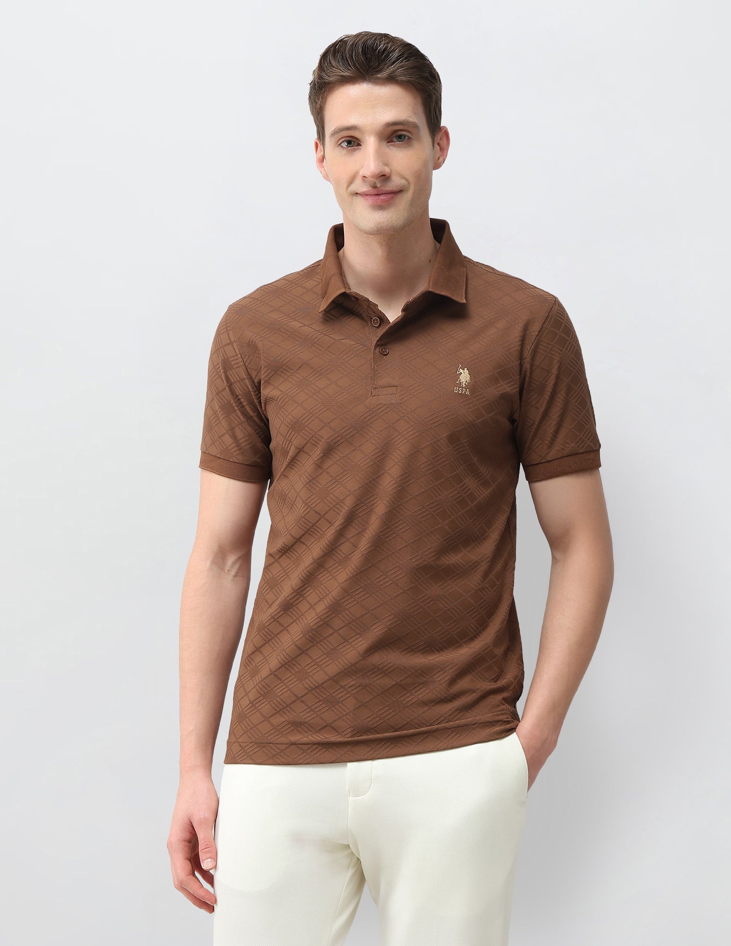 Geometric Printed Slim Fit Polo Shirt Brown - U.S. Polo Assn. India | Large