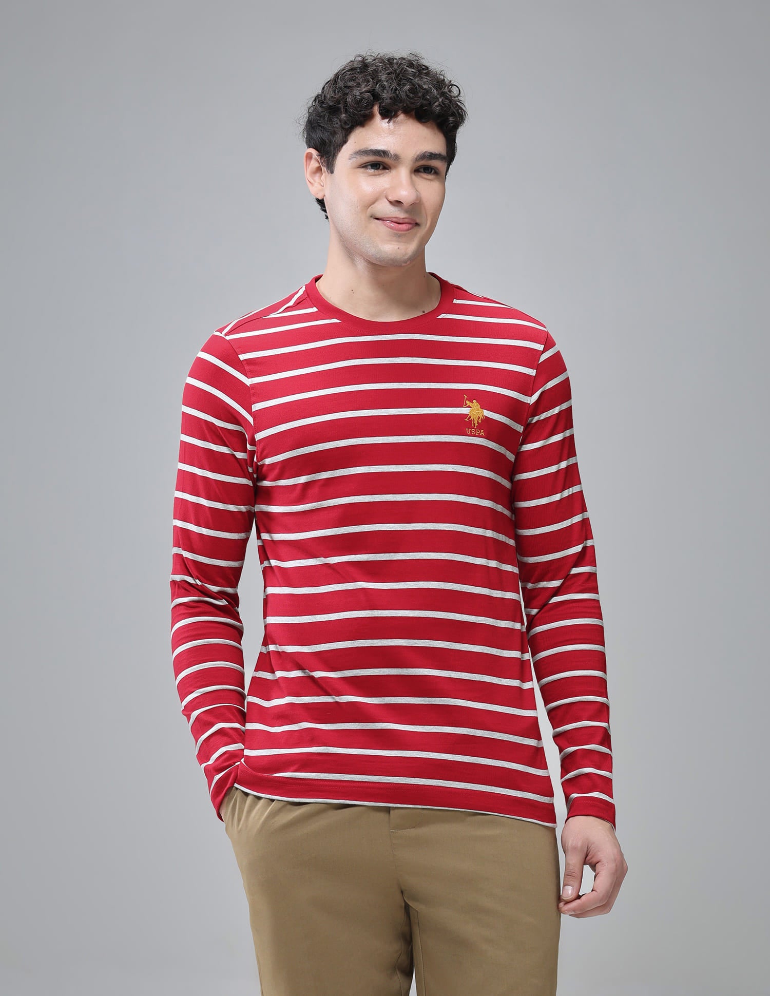 Comfort Fit Stripe Cotton I689 Lounge T-Shirt - Pack Of 1 Red - U.S. Polo Assn. India | Large