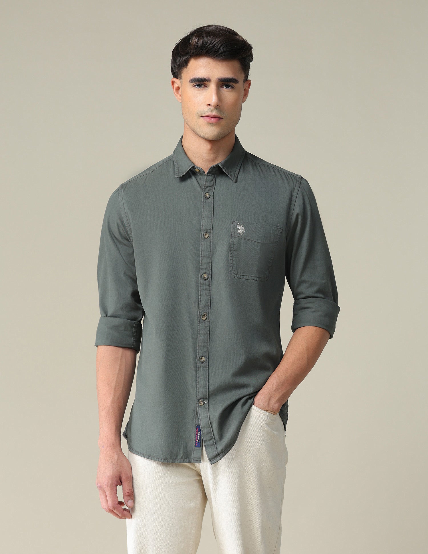 Solid Slim Shirt Charcoal - U.S. POLO ASSN. | Large