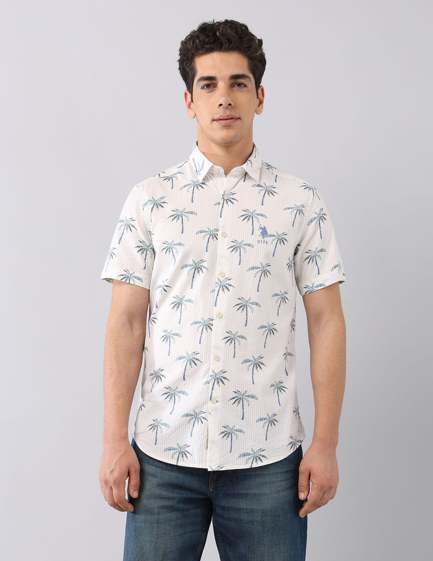 Pure Cotton Regular Fit Shirt Blue - U.S. Polo Assn. India | Large