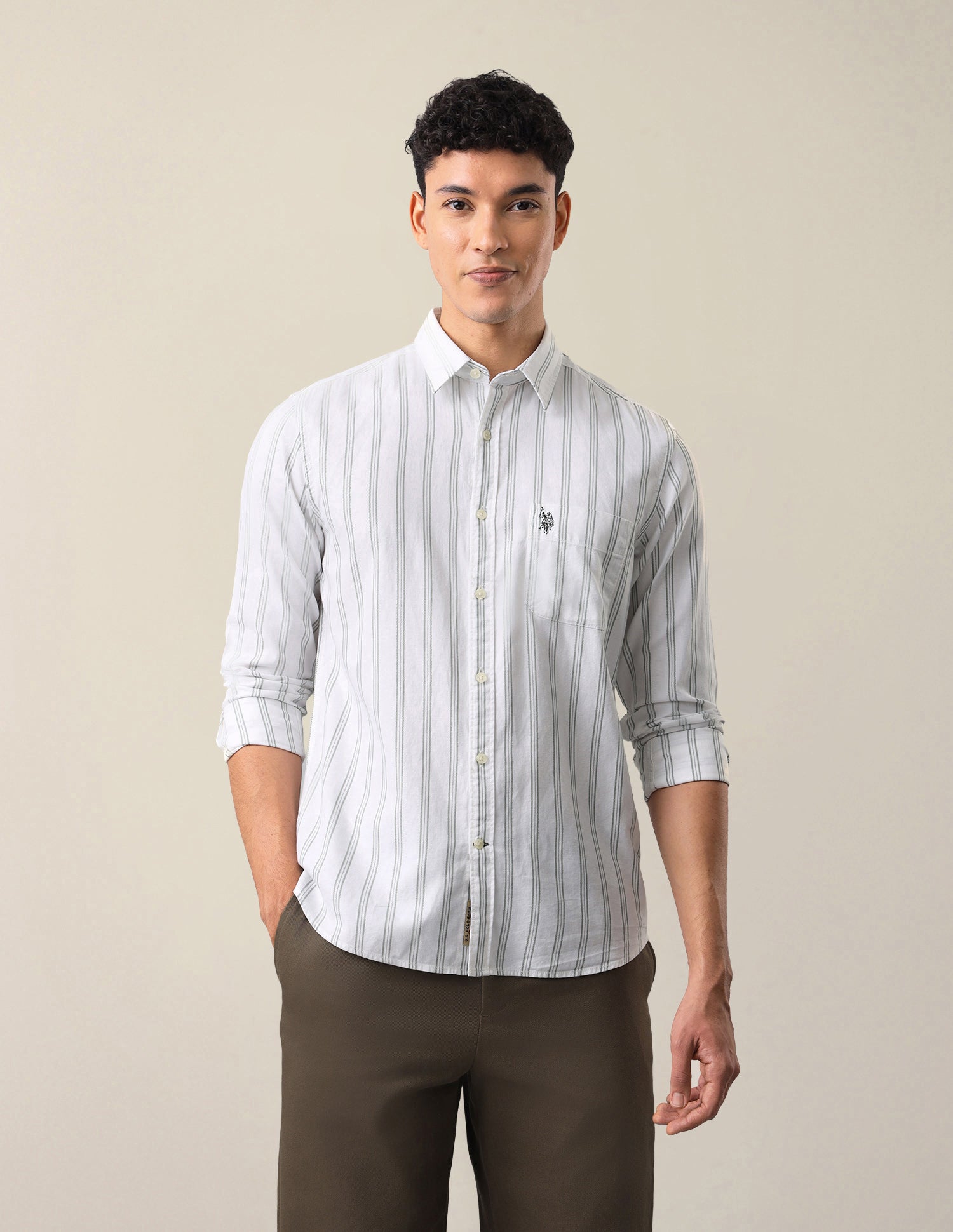 Vertical Striped Regular Fit Shirt White - U.S. Polo Assn. India | Large