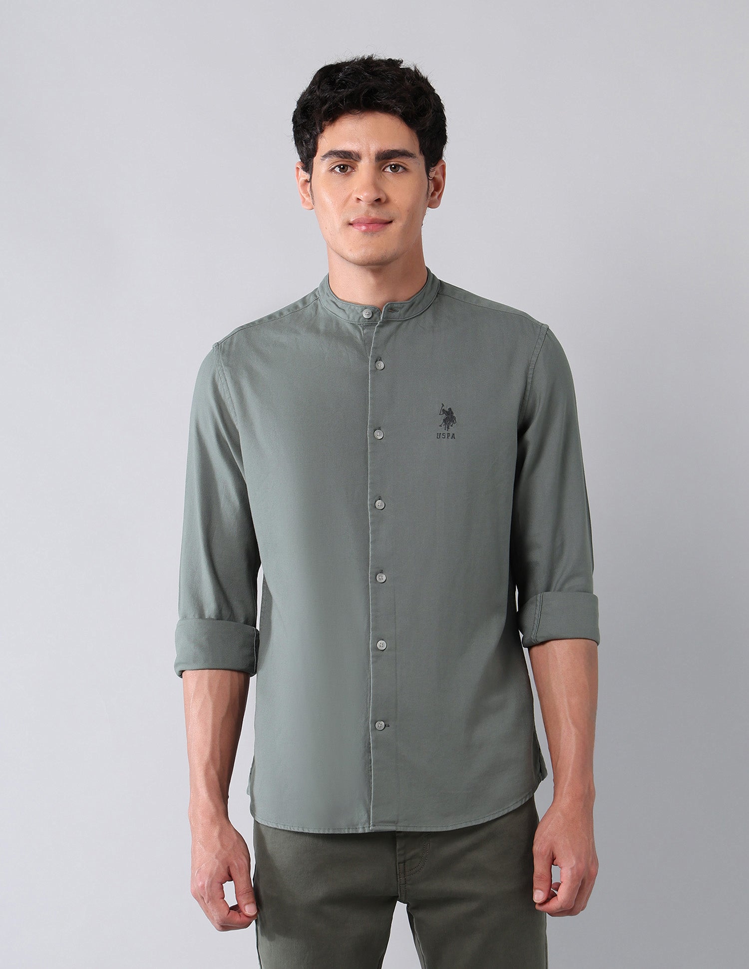 Pure Cotton Regular Fit Twill Shirt Dark Green - U.S. Polo Assn. India | Large