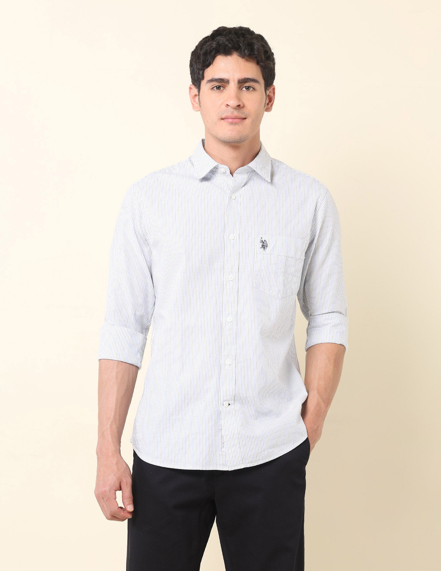 Vertical Striped Pure Cotton Shirt Blue - U.S. Polo Assn. India | Large