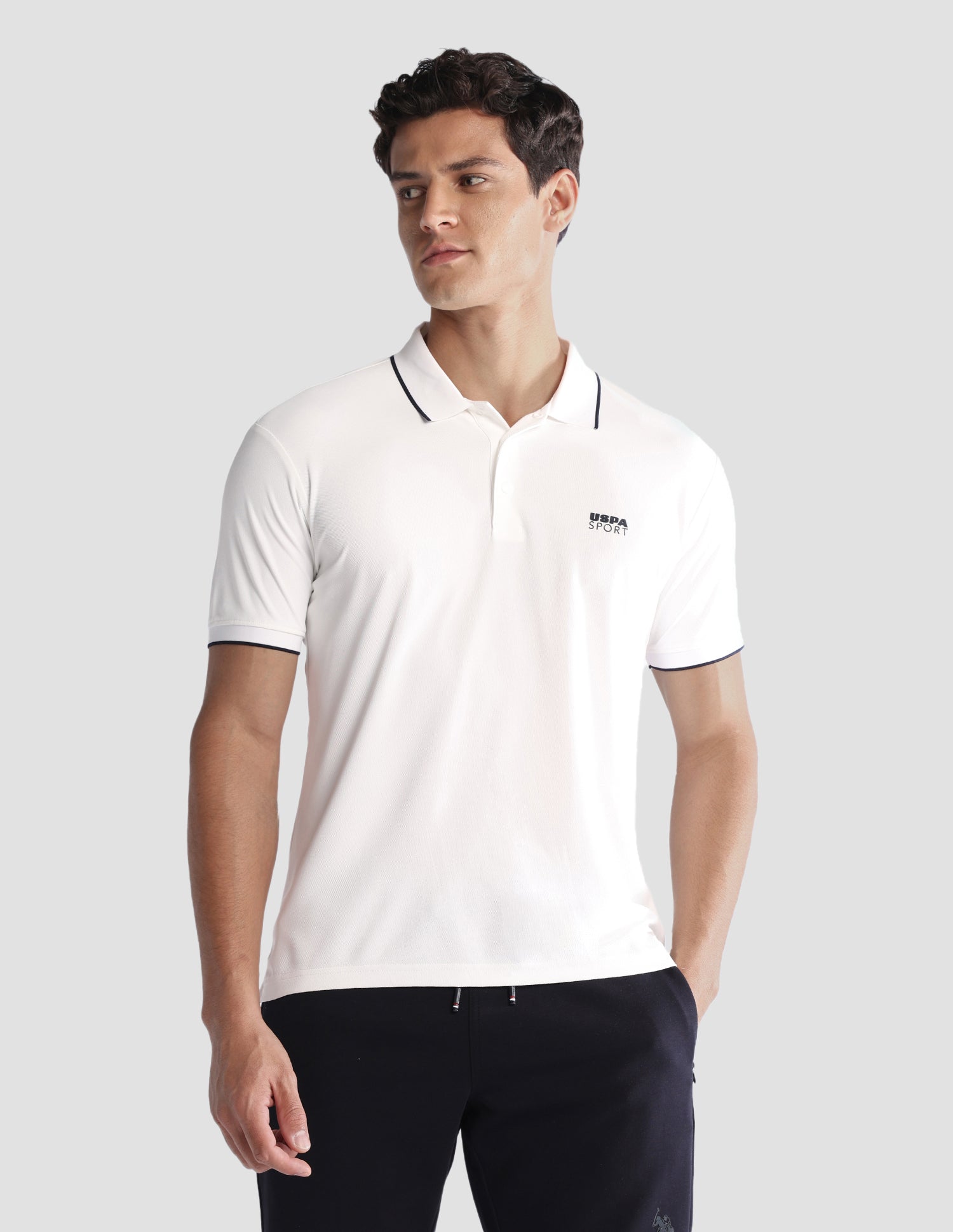 Solid Regular Fit Active Polo Shirt Off White - U.S. Polo Assn. India | Large