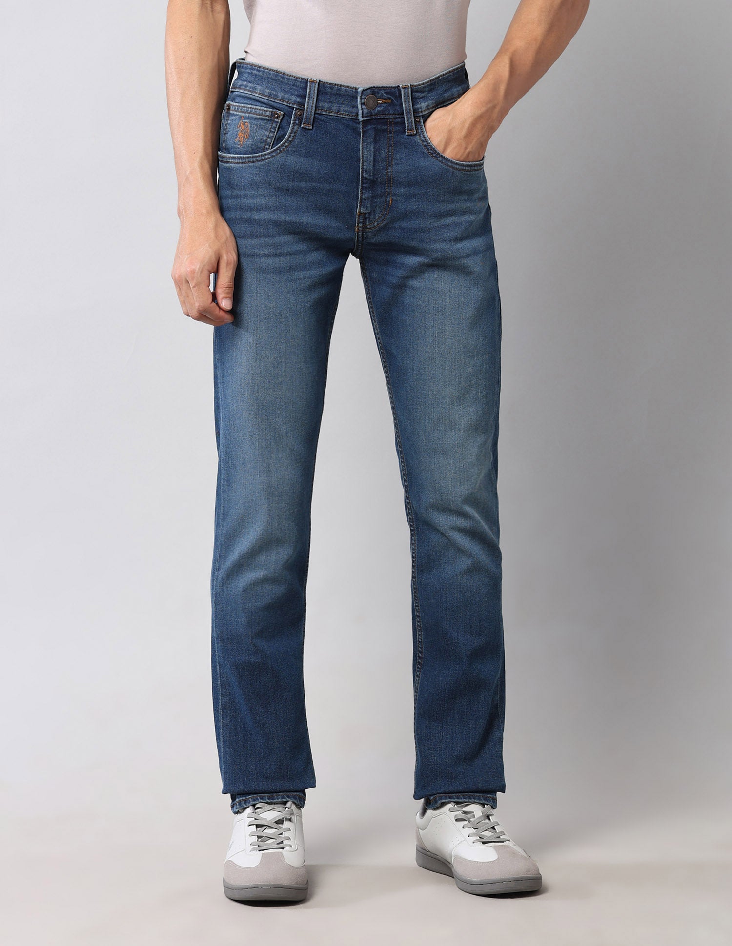 Regallo Skinny Fit Blue Vintage Jeans Medium Wash - U.S. Polo Assn. India | Large