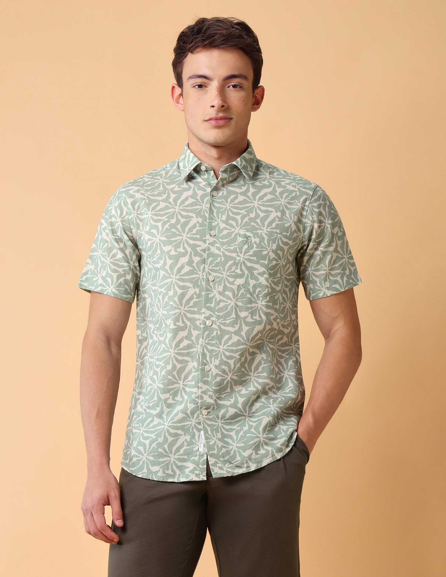 Abstract Printed Regular Fit Shirt Light Olive - U.S. Polo Assn. India | Large