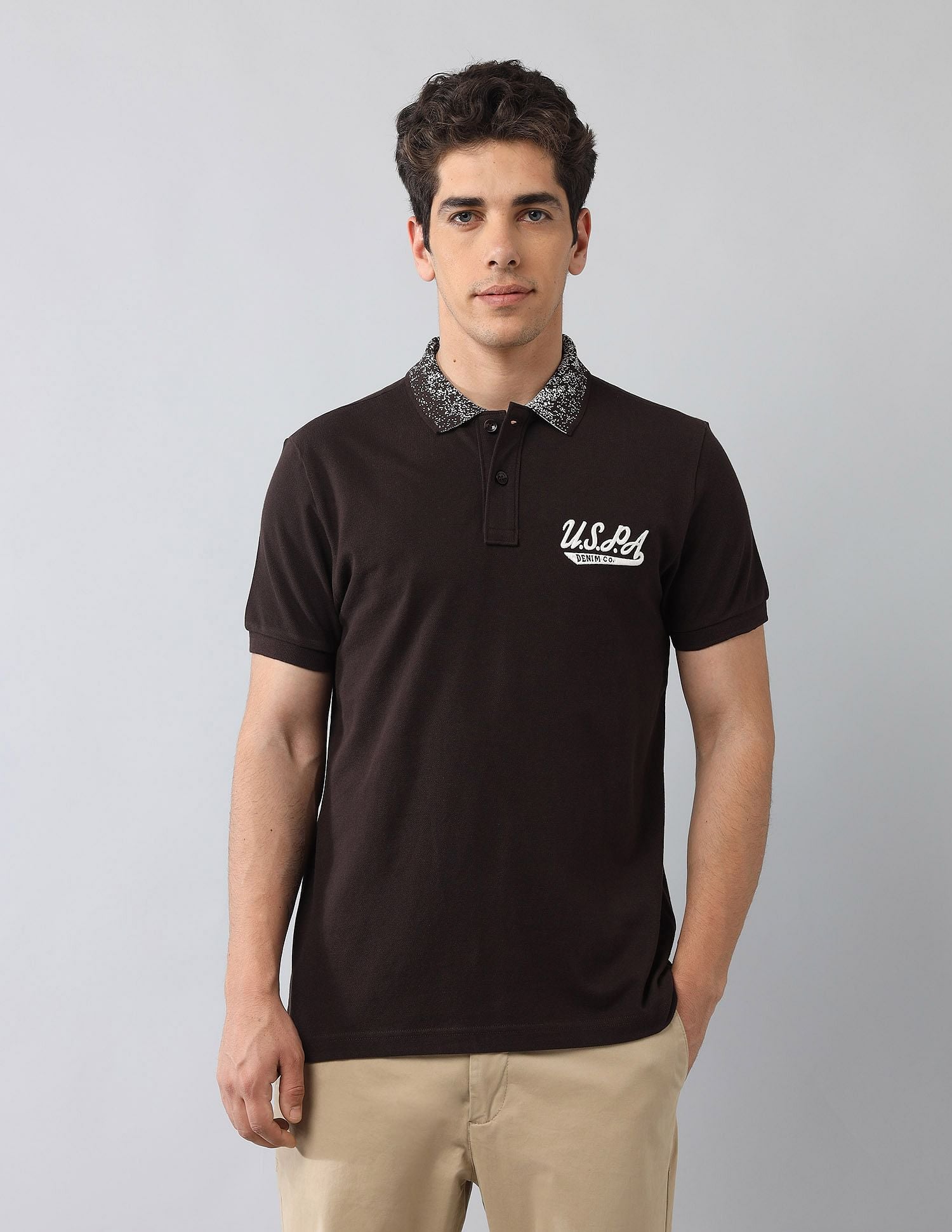 Muscle Fit Brand Printed Polo Shirt Dark Brown - U.S. Polo Assn. India | Large