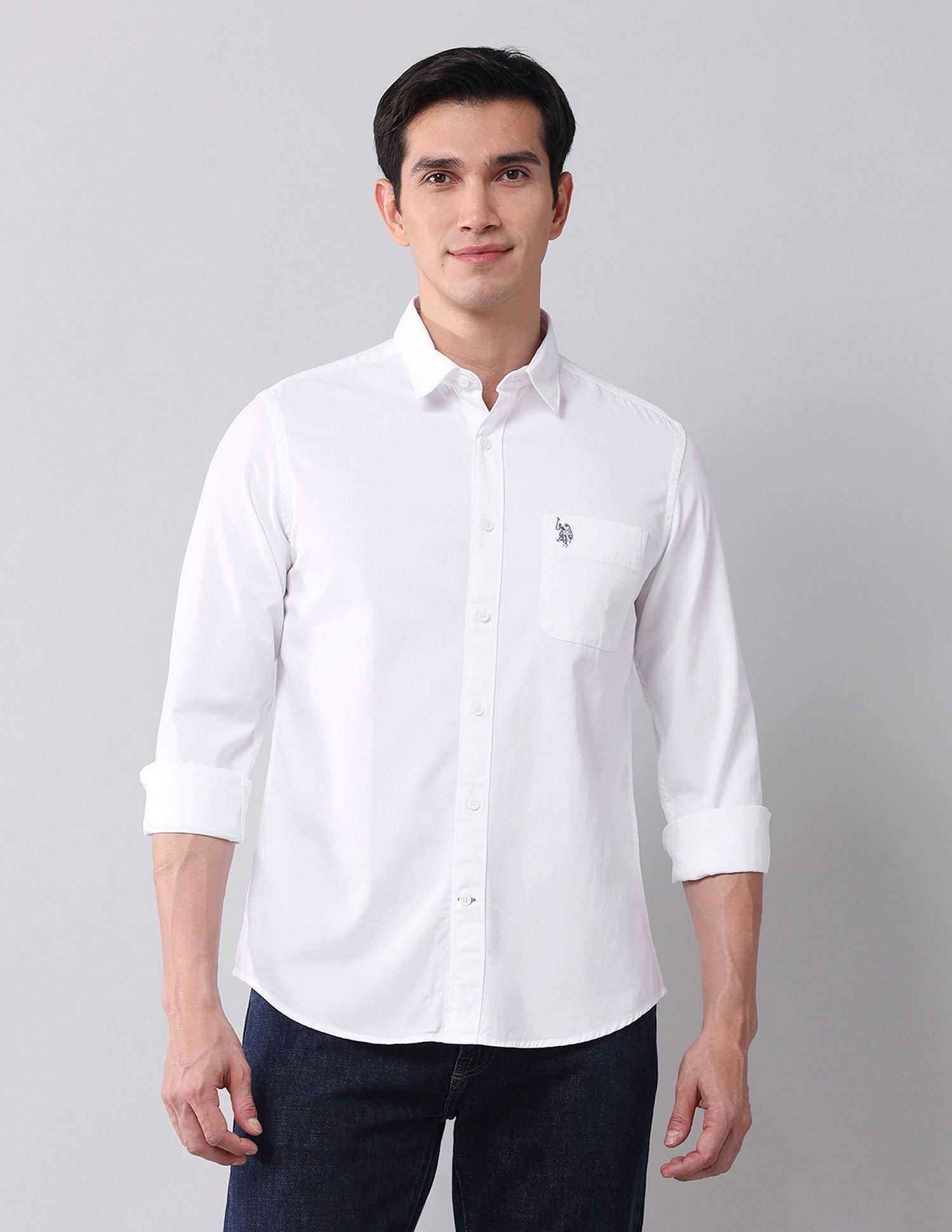 Regular Fit Twill Solid Shirt White - U.S. Polo Assn. India | Large