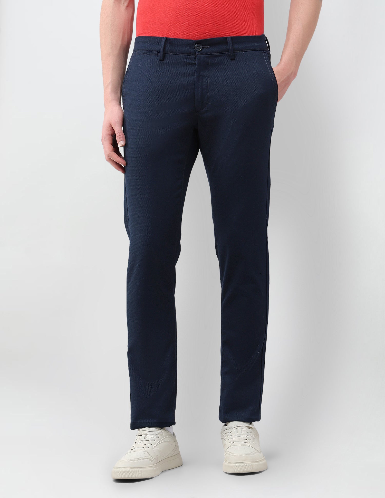 Denver Slim Fit Textured Trousers Navy - U.S. Polo Assn. India | Large