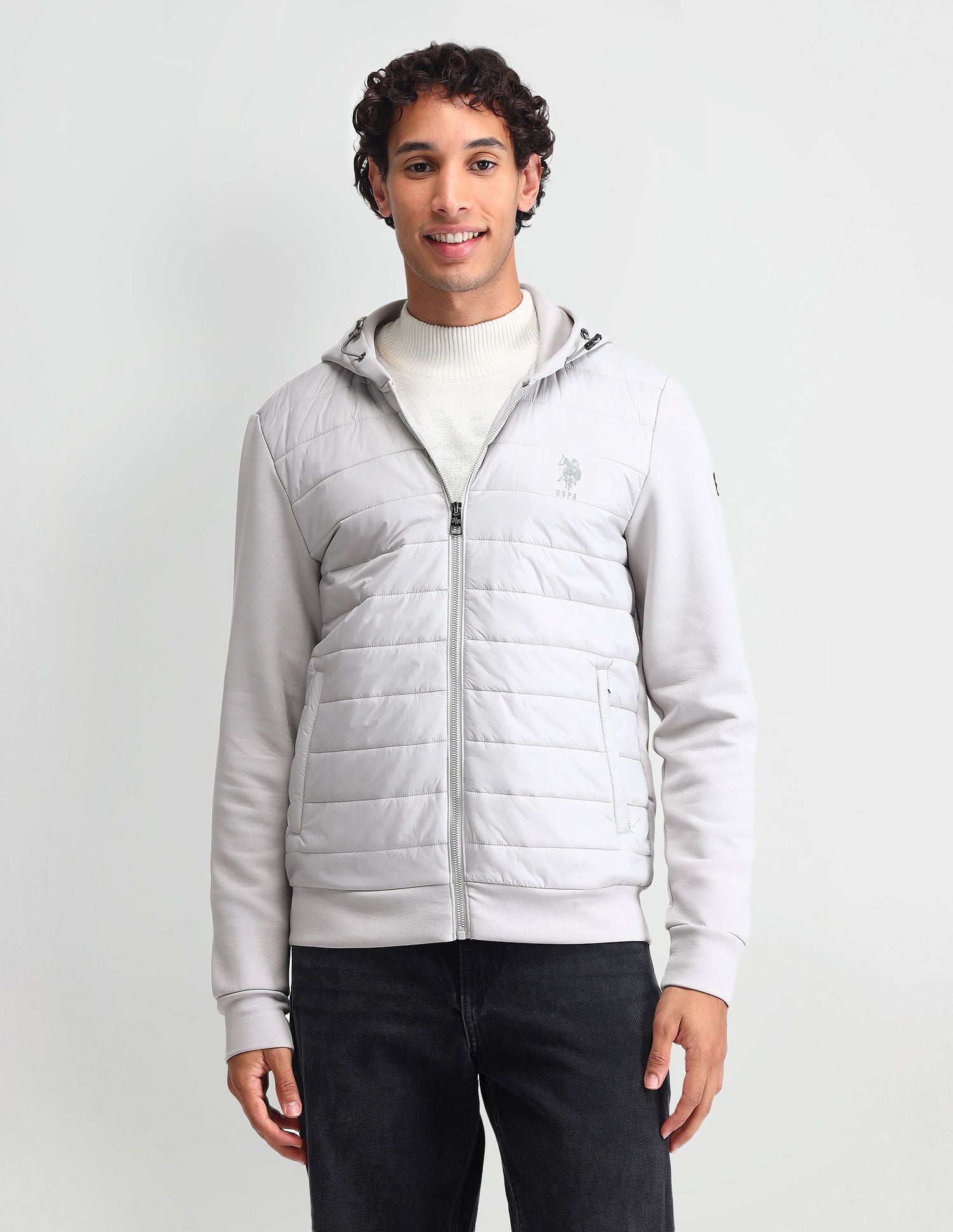 Hooded Padded Bomber Jacket Fog - U.S. POLO ASSN. | Large