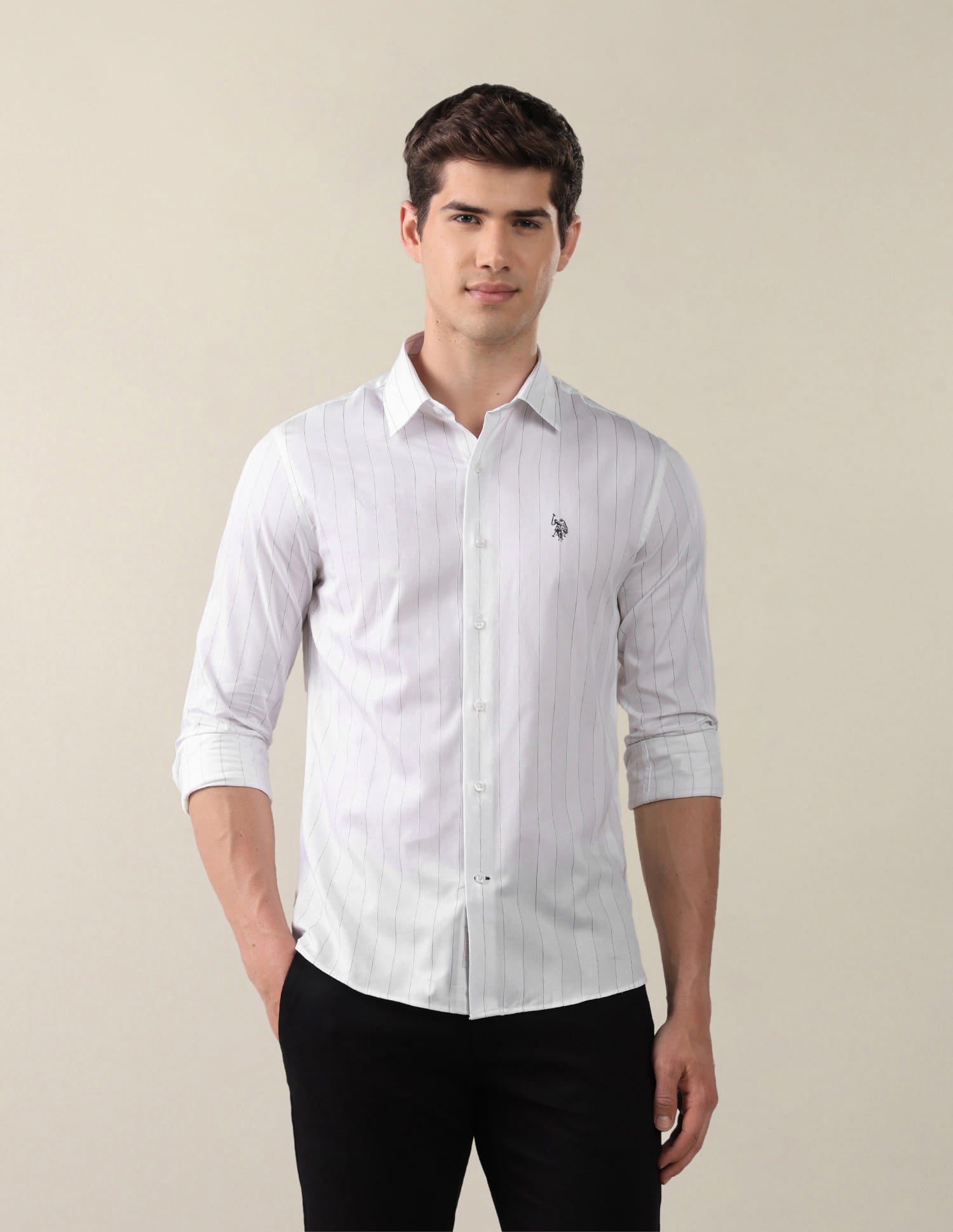 Satin Vertical Striped Shirt White - U.S. Polo Assn. India | Large