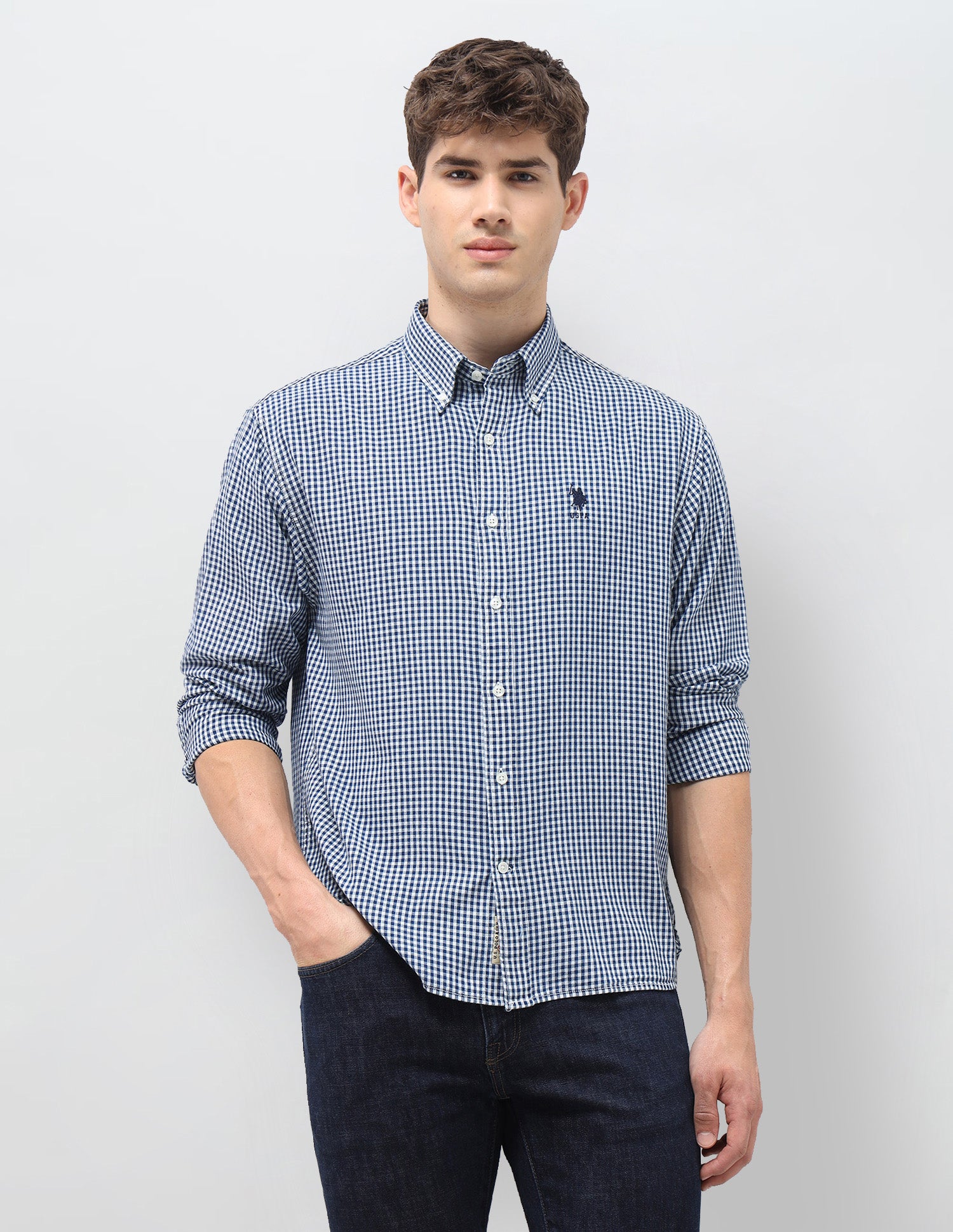 Gingham Checked Relaxed Fit Shirt Indigo - U.S. Polo Assn. India | Large