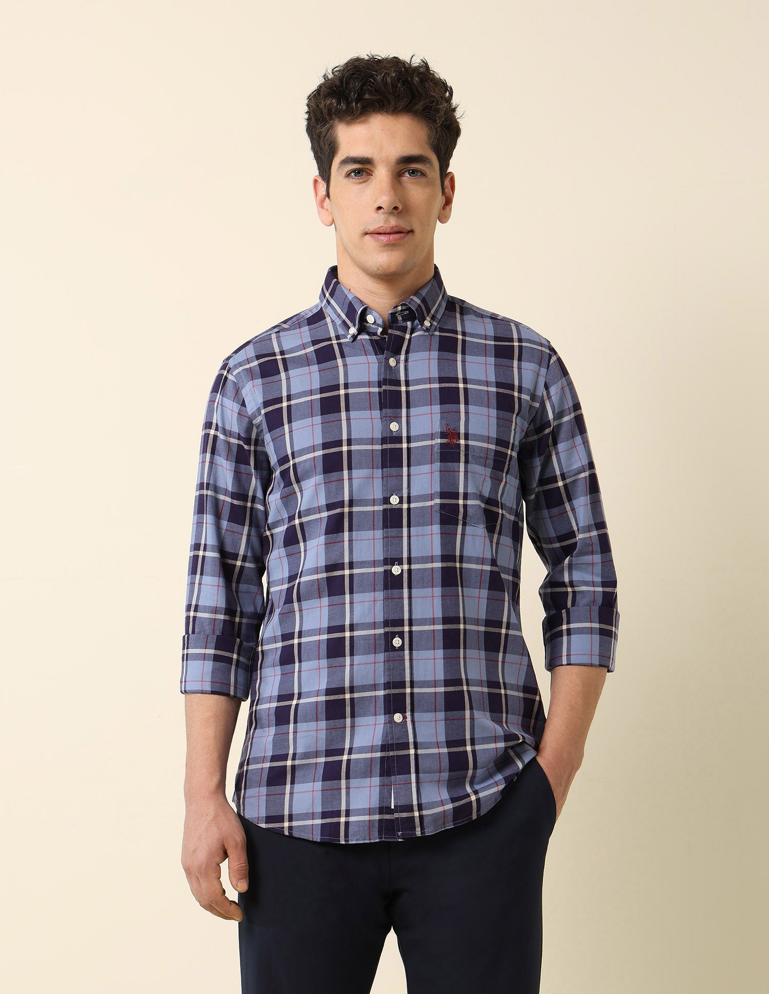 Pure Cotton Tartan Checked Shirt Blue - U.S. POLO ASSN. | Large