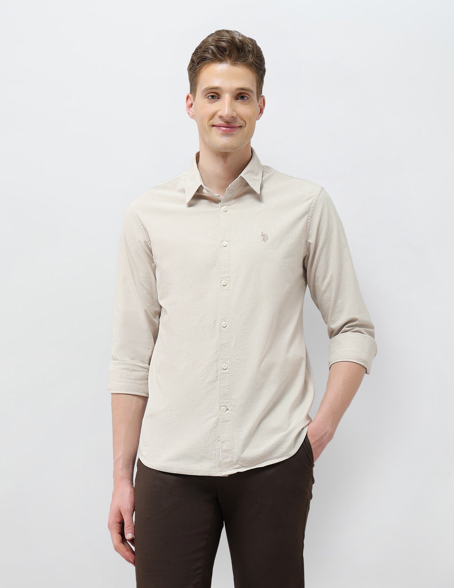 Tailored Fit Oxford Shirt Beige - U.S. Polo Assn. India | Large