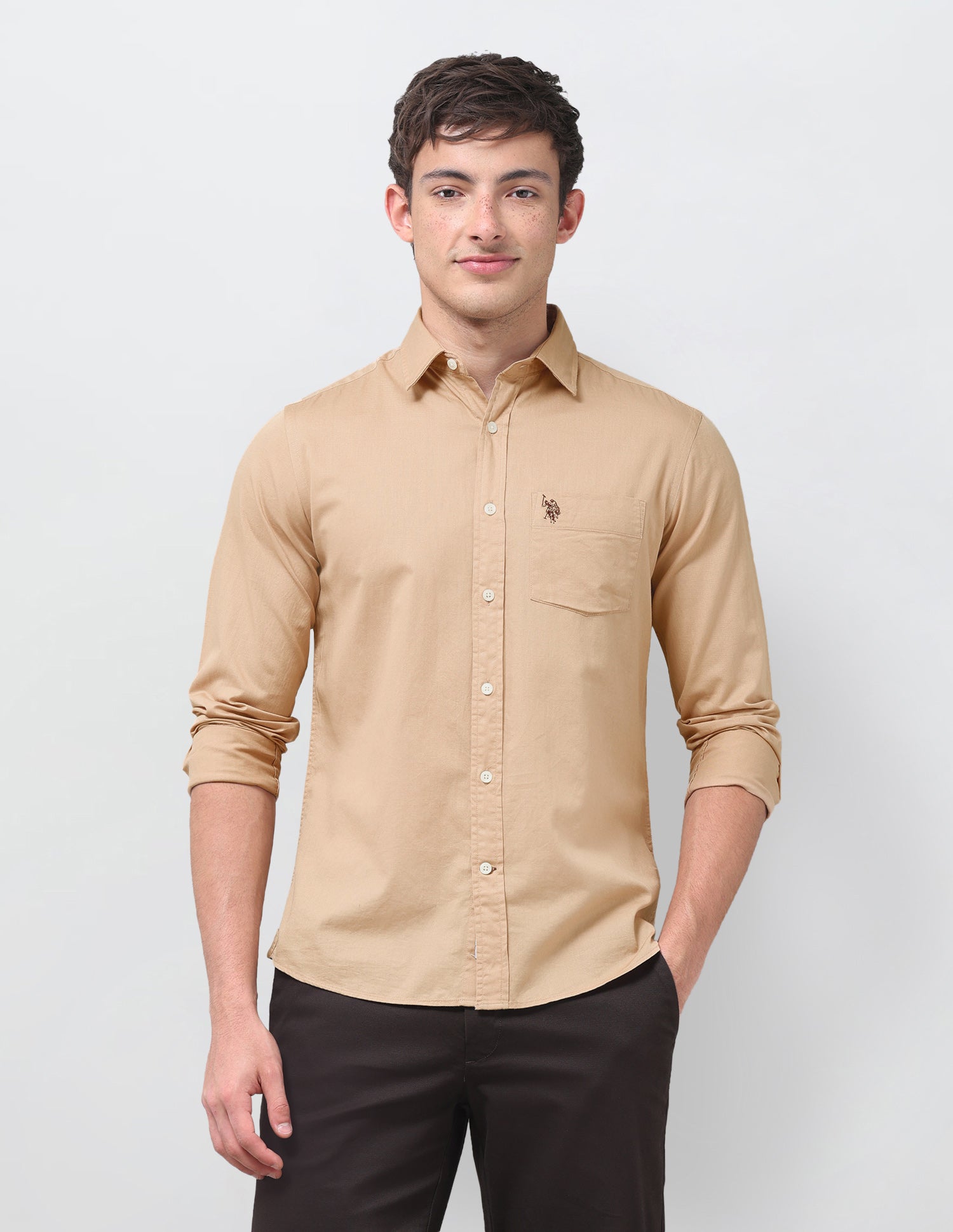 Tailored Fit Twill Shirt Khaki - U.S. Polo Assn. India | Large