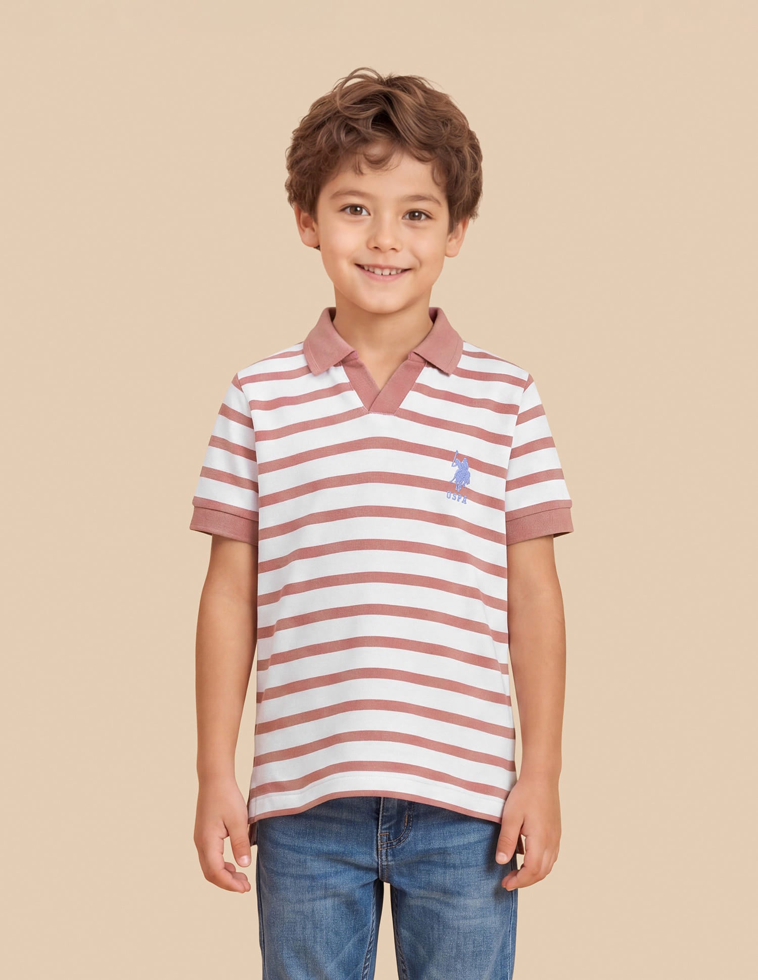 Horizontal Striped Regular Fit Polo Shirt Peach - U.S. Polo Assn. India | Large